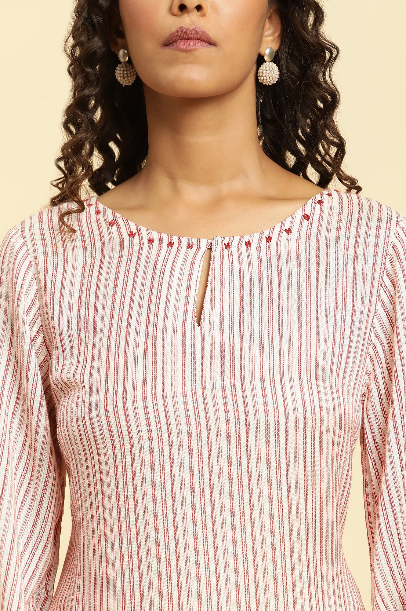 White Striped Schiffli Rayon Dobby Straight Kurta and Slim Pant Set - Image 2