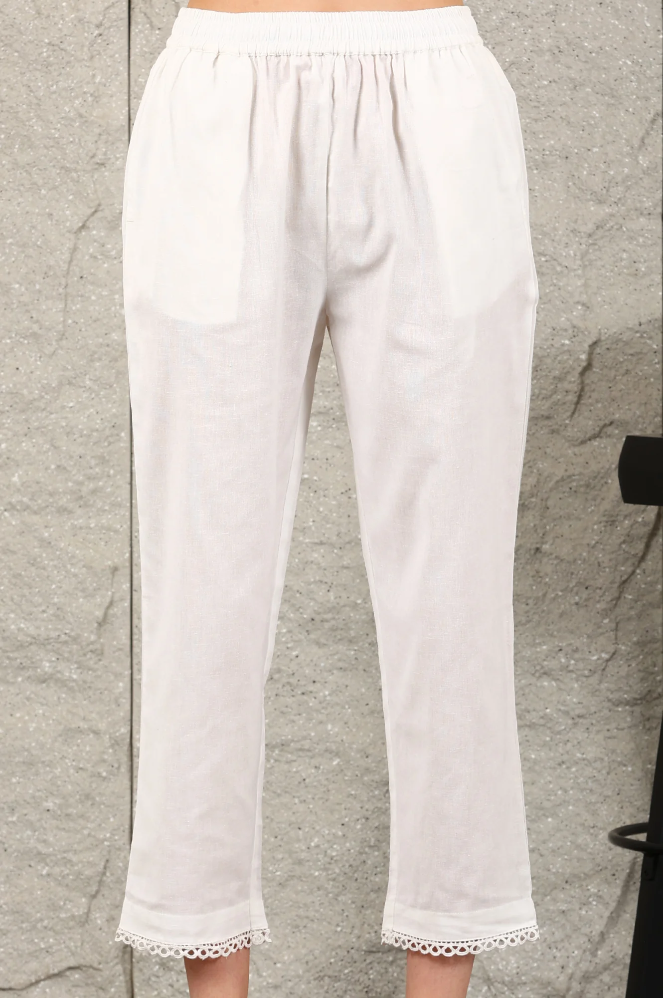 White Thread Embroidered Linen Rayon Crepe Straight Kurta And Pants Set - Image 7