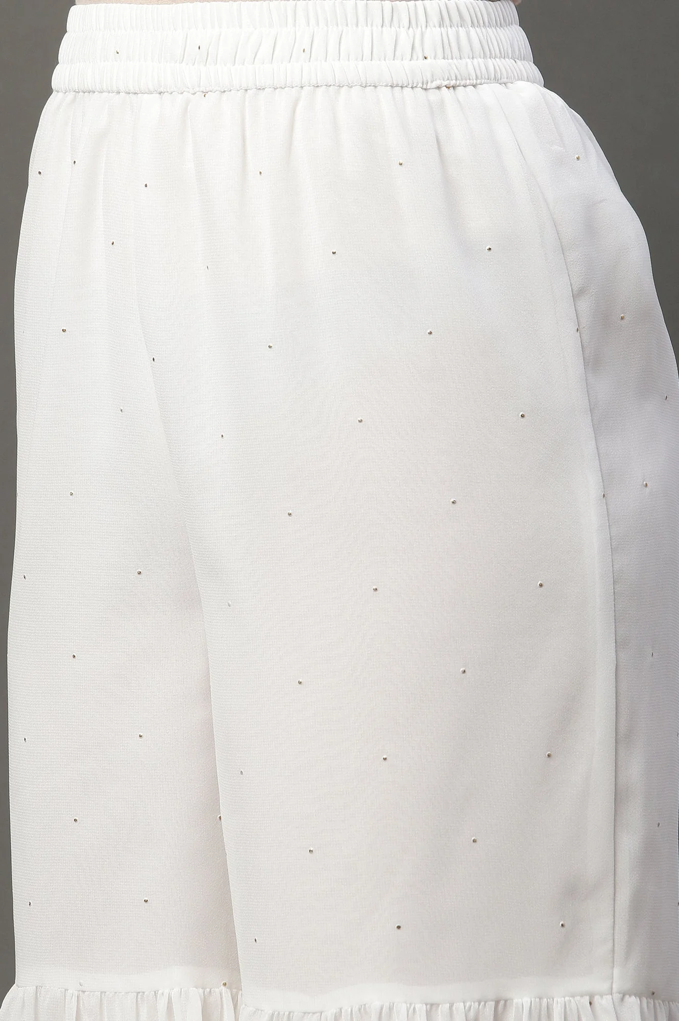 Elleven Women's White Polka Dots Printed Flared Georgette Sharara With Elasticated Waist - Image 6