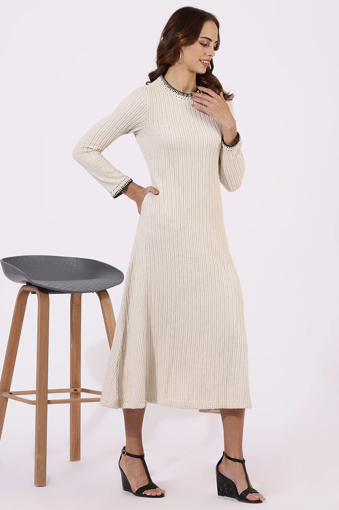 White Yarn Dyed Rayon Flarred Dresses - Image 6