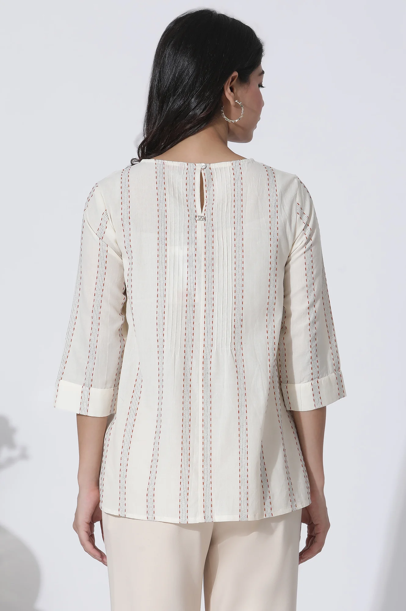 White Yarn-Dyed Stripes Cotton Top - Image 3
