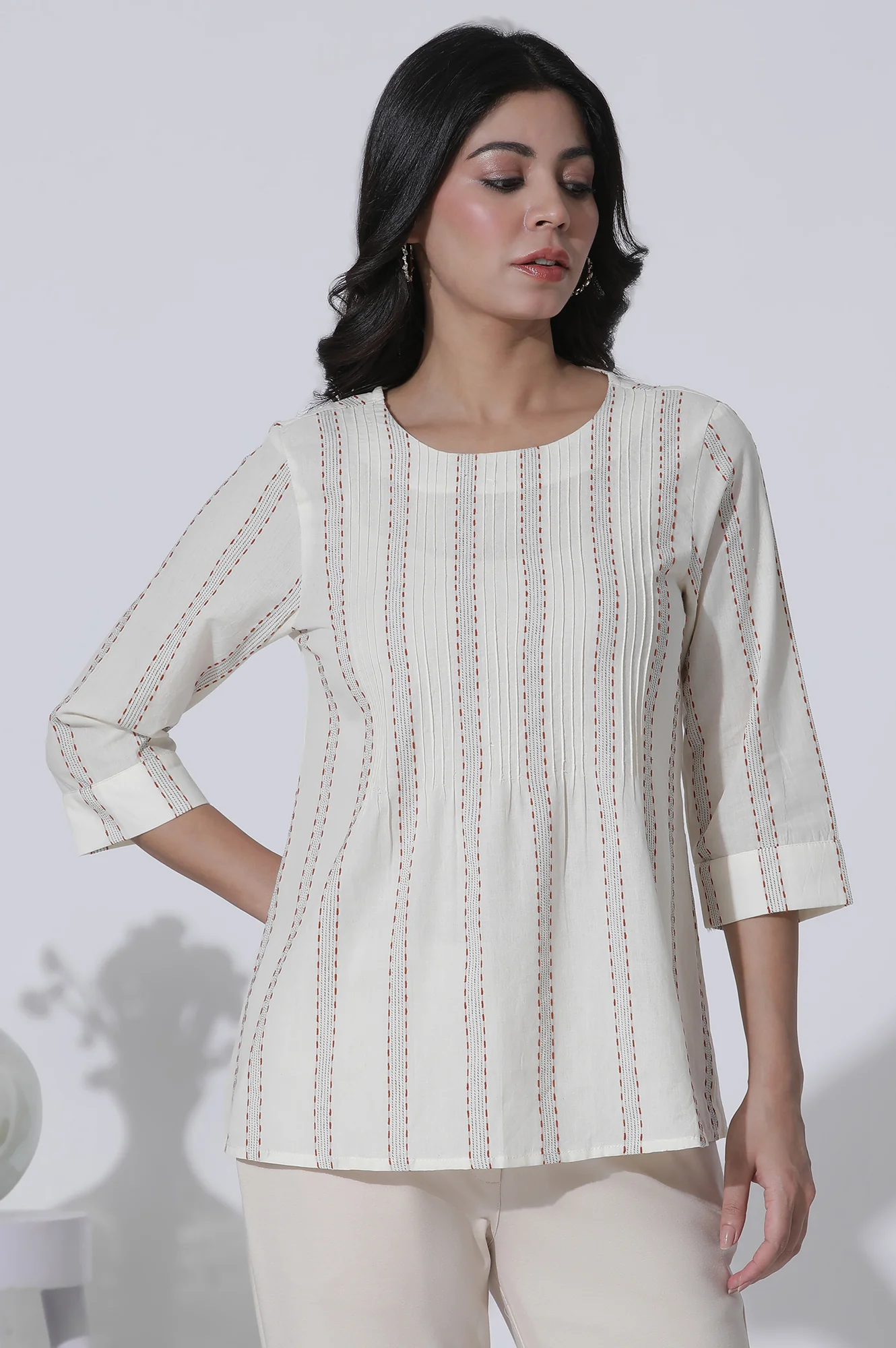 White Yarn-Dyed Stripes Cotton Top - Image 4