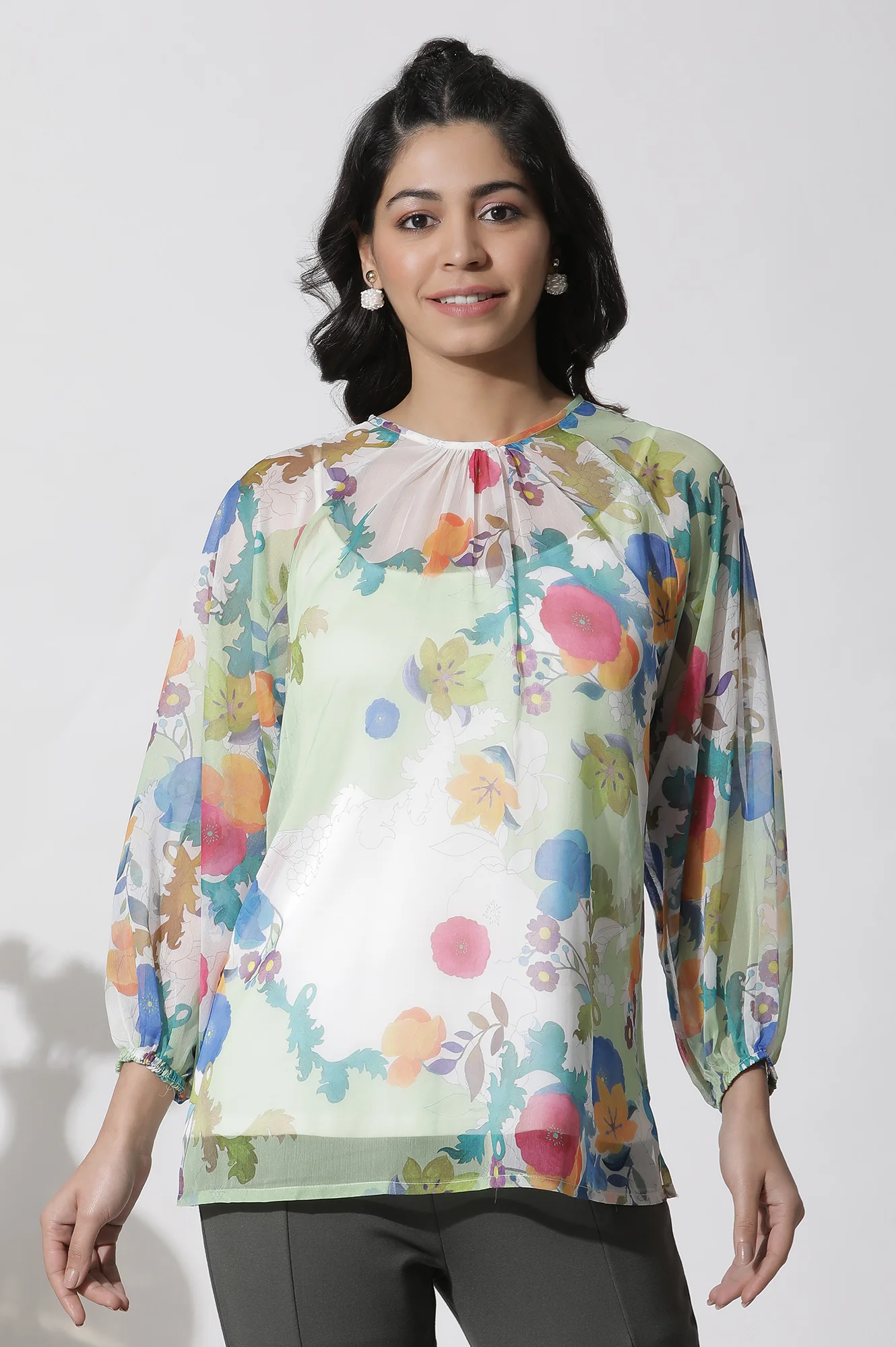 Whote Floral Printed Chiffon Top