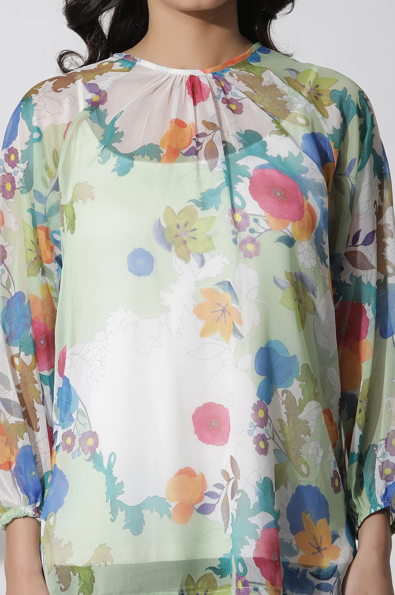 Whote Floral Printed Chiffon Top - Image 6