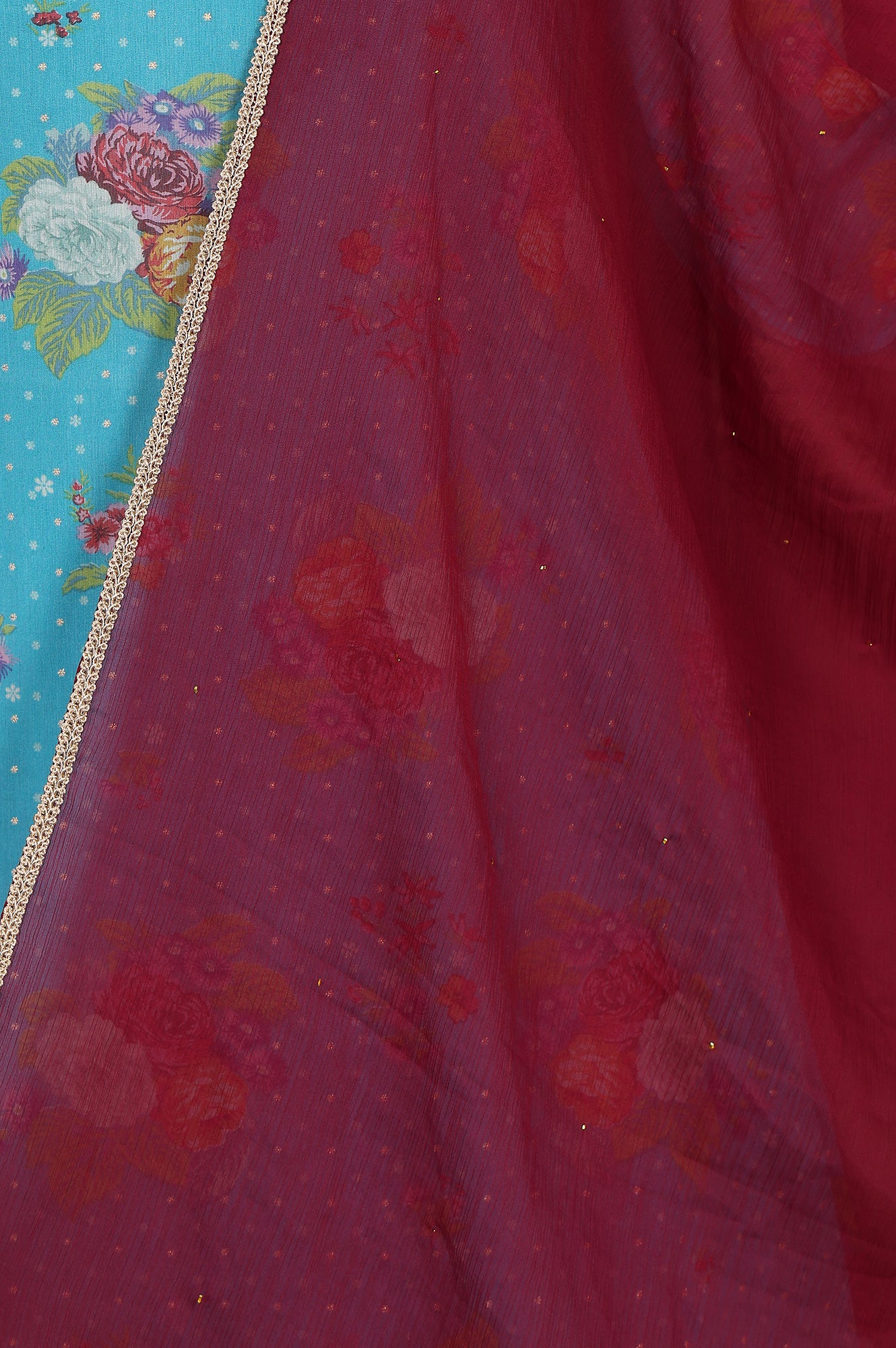 Wine Gold Mukaish Chiffon Dupatta With Gota Patti - Image 4