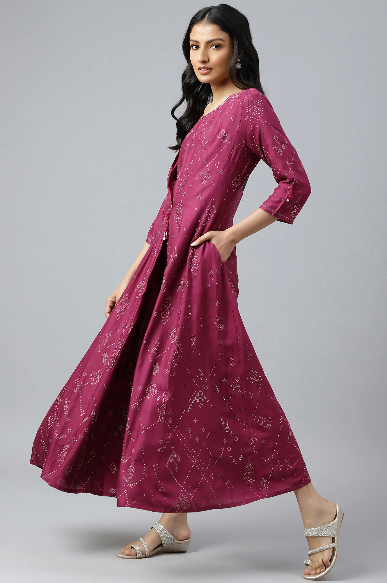 Wine Mock Layer Kimono Jumpsuit With Shell - Image 3