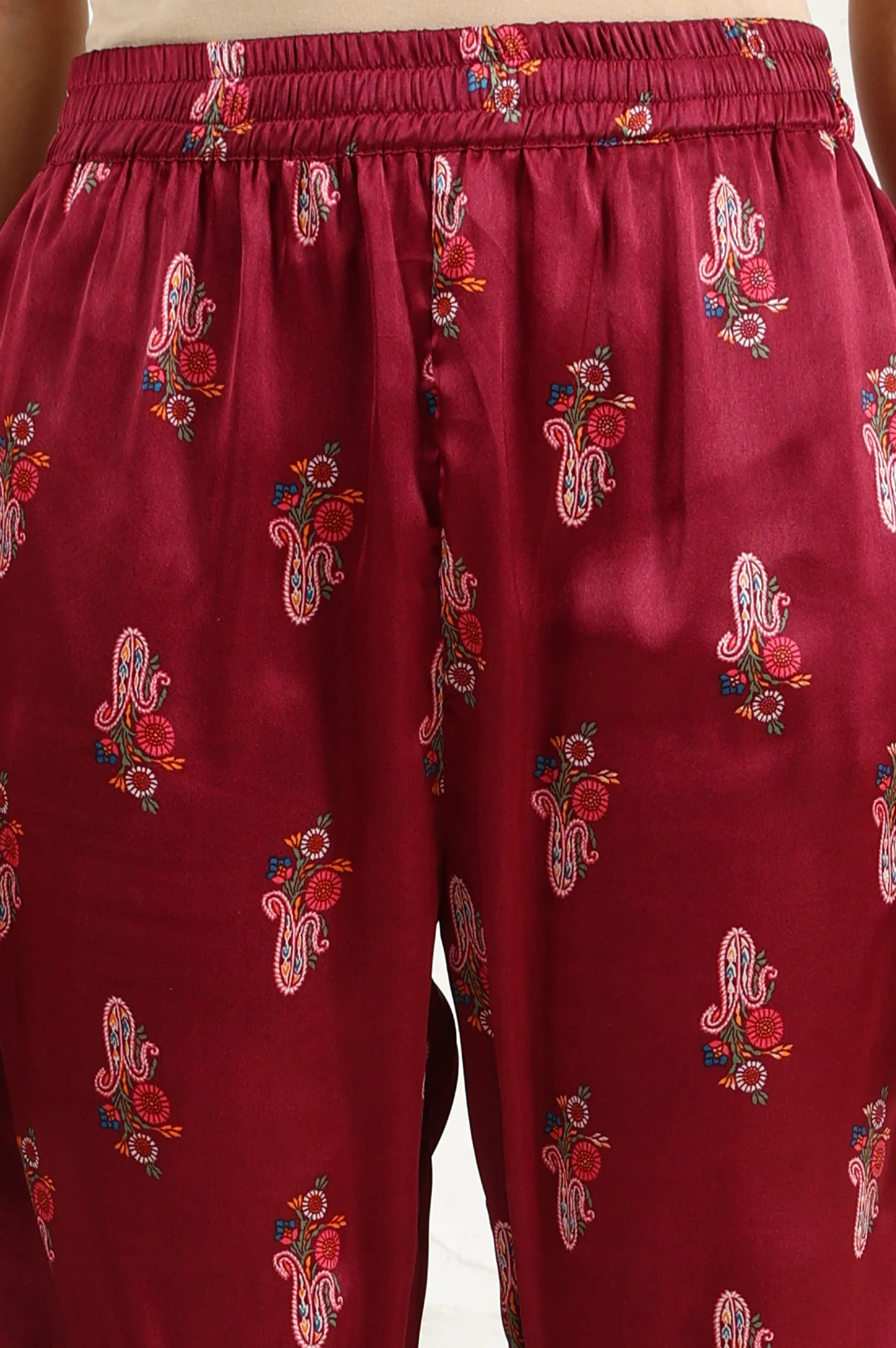 Wine Paisley Printed Japanese Satin Embroidered Neck Kurta With Straight Pants With Dupatta - Image 8
