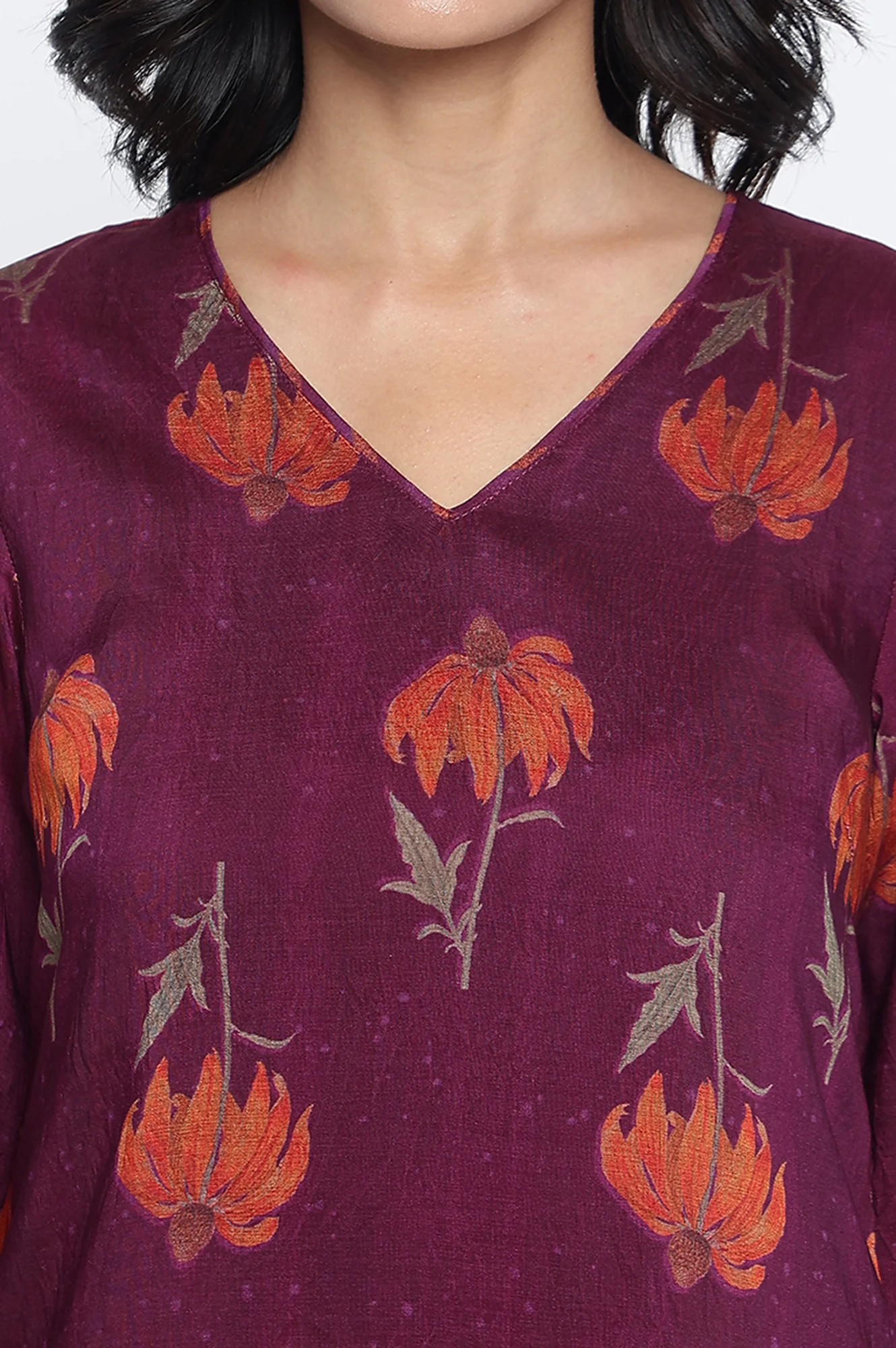 Wine Printed Crepe Straight Kurta - Image 2
