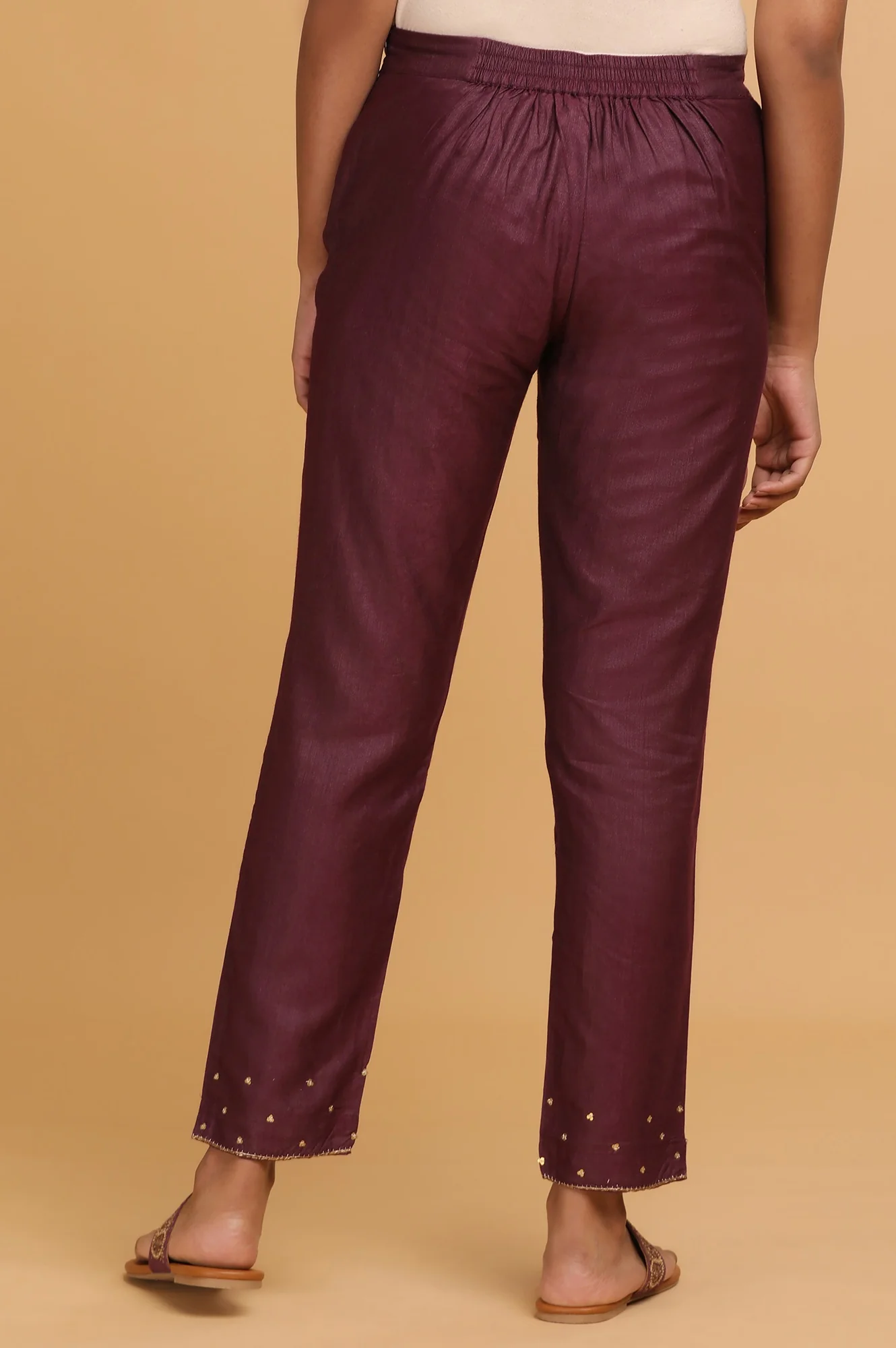 Wine Solid Slim Pants - Image 2