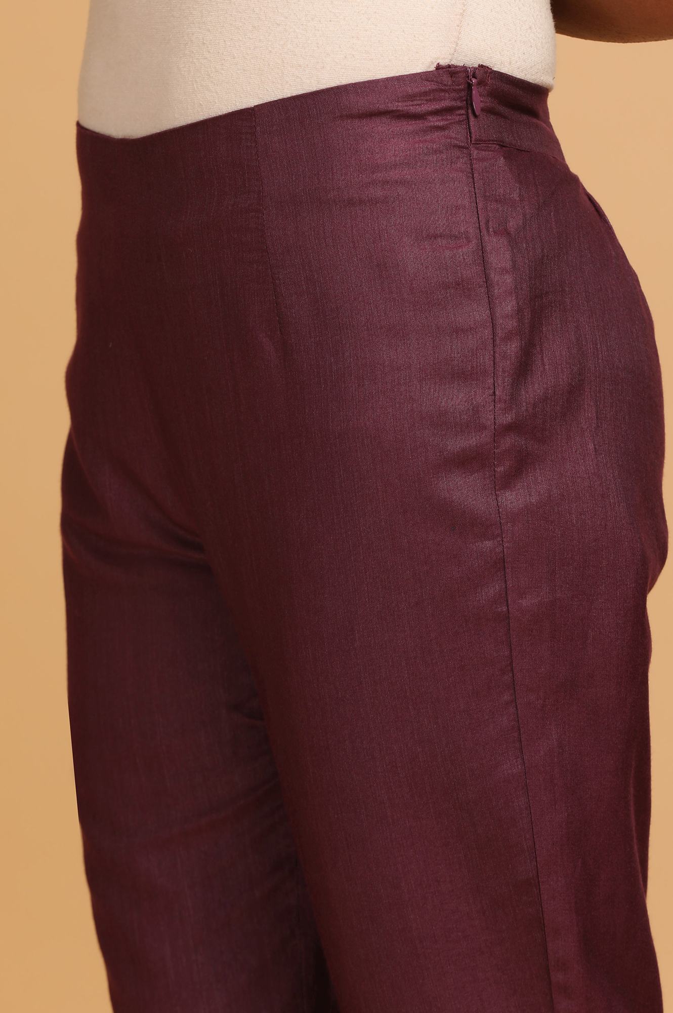 Wine Solid Slim Pants - Image 6