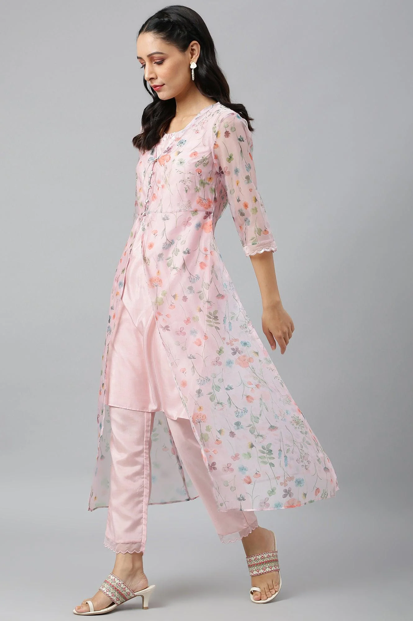 Women Pink Festive Jacket Set - Image 6