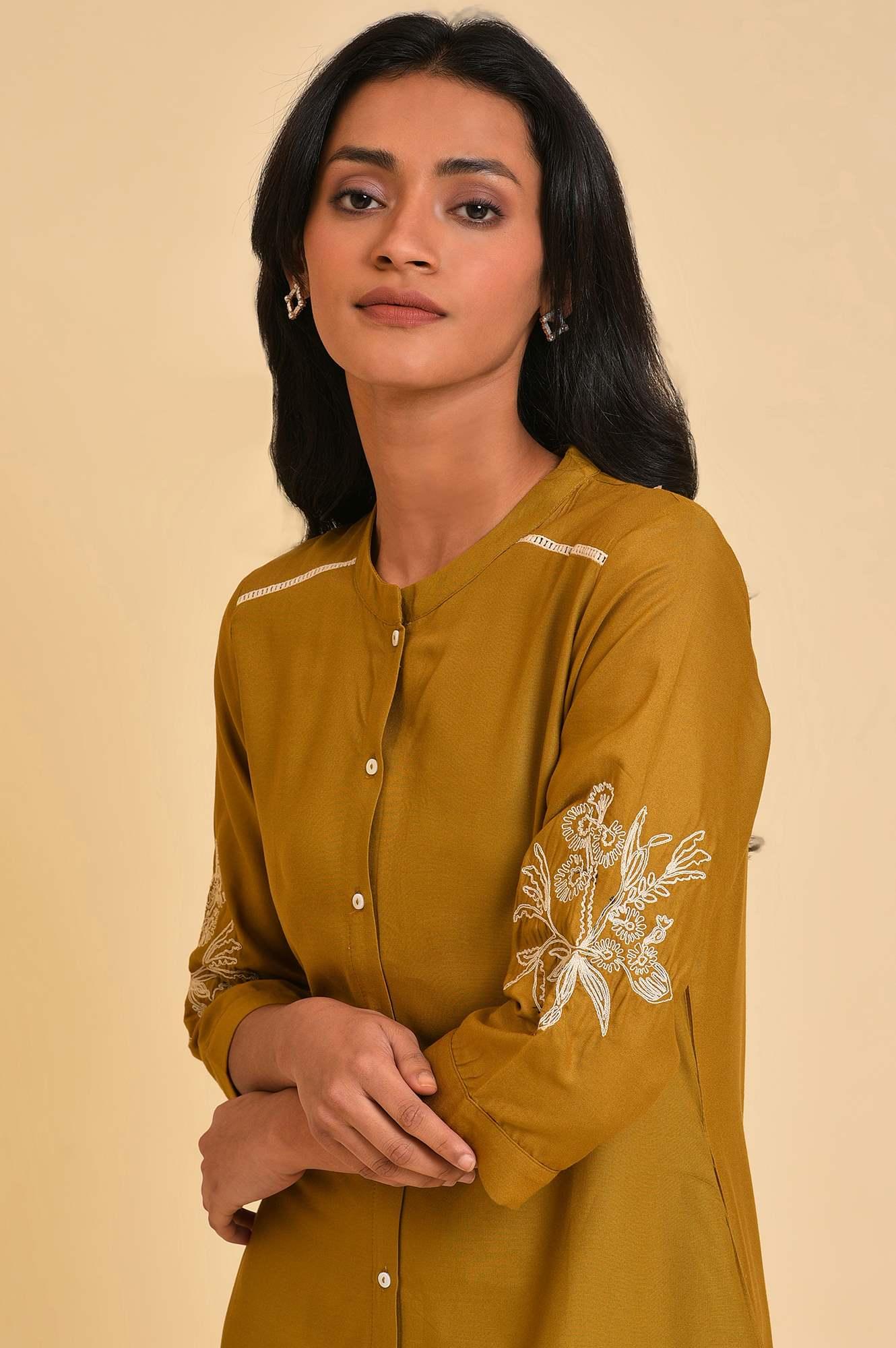 Yellow A-Line Button Down kurta - Image 5