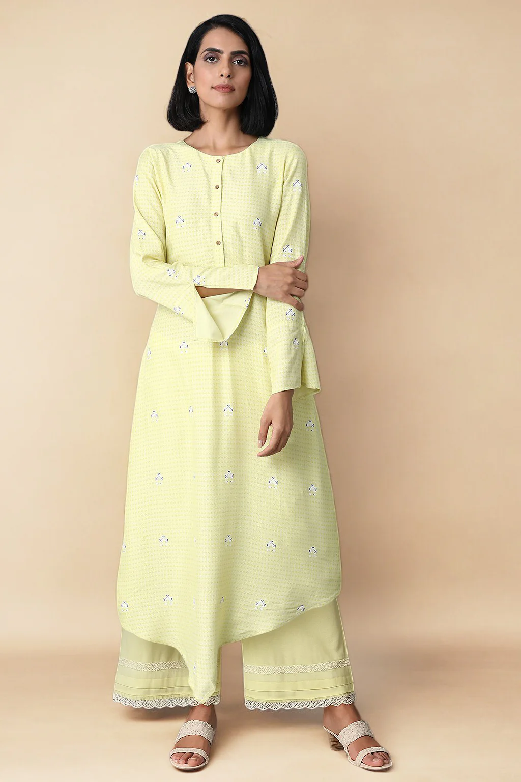 Yellow A-line Kurta and Parallel Pant Set - Image 2