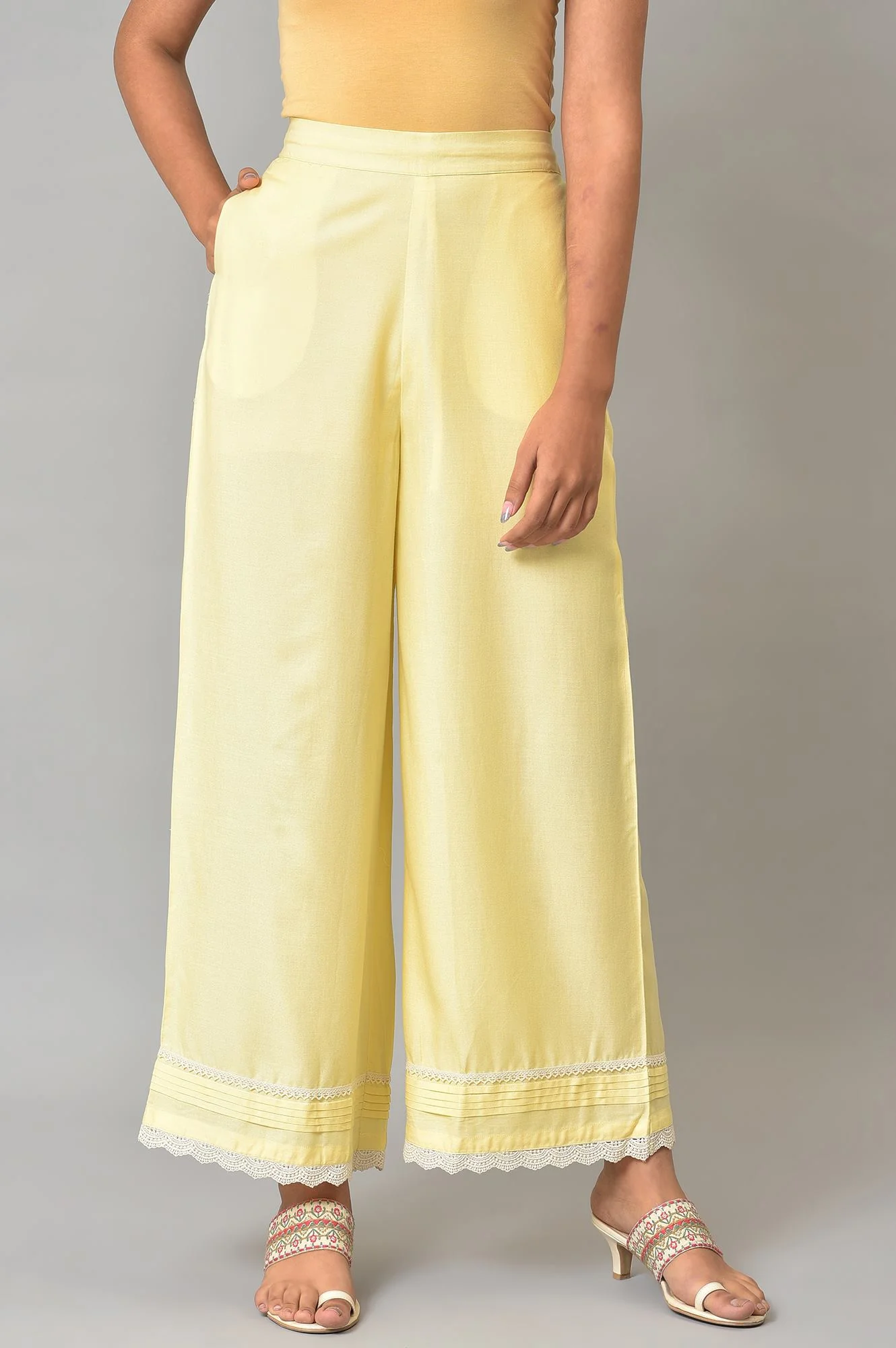 Yellow A-line Kurta and Parallel Pant Set - Image 4