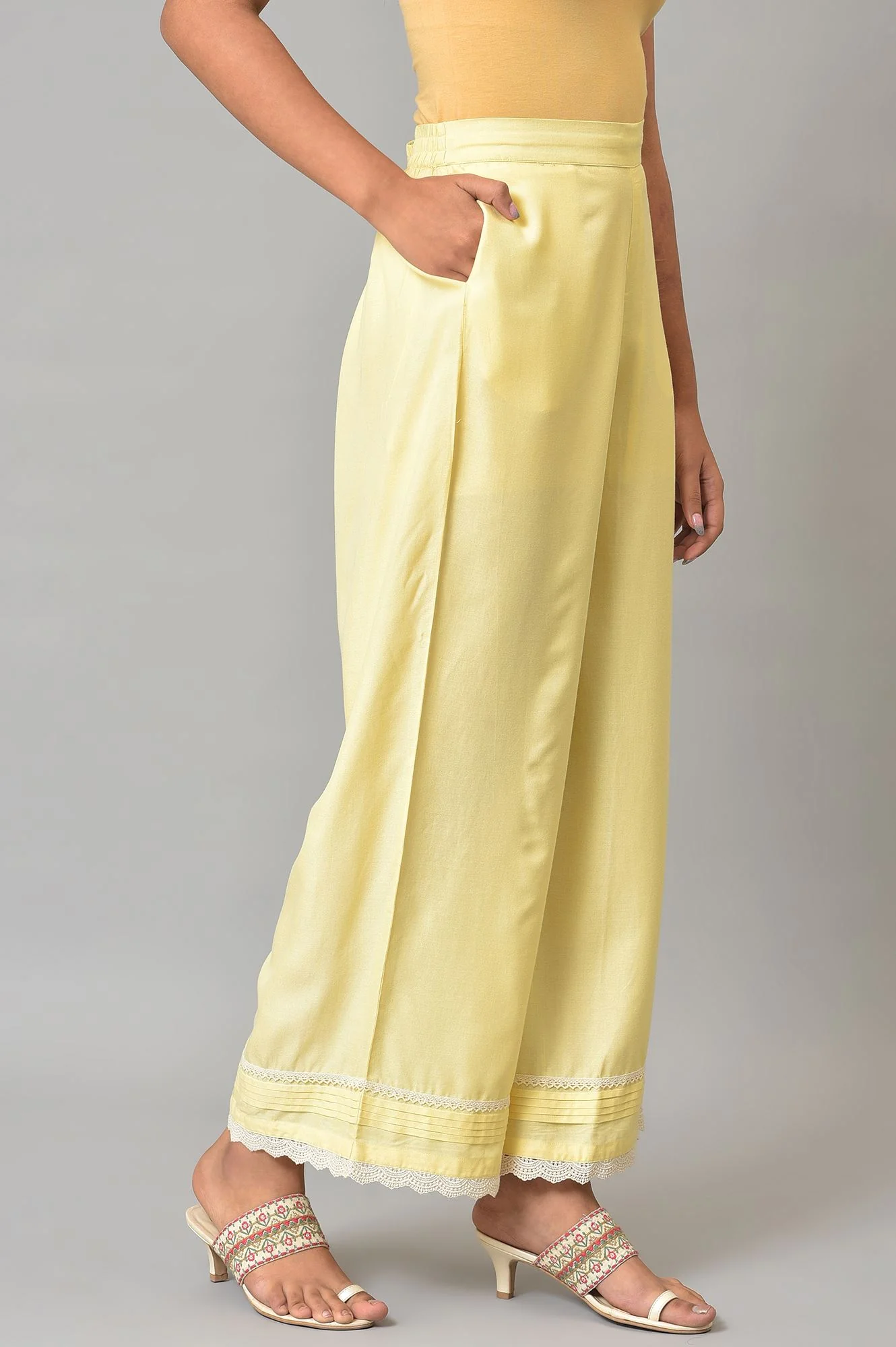 Yellow A-line Kurta and Parallel Pant Set - Image 7