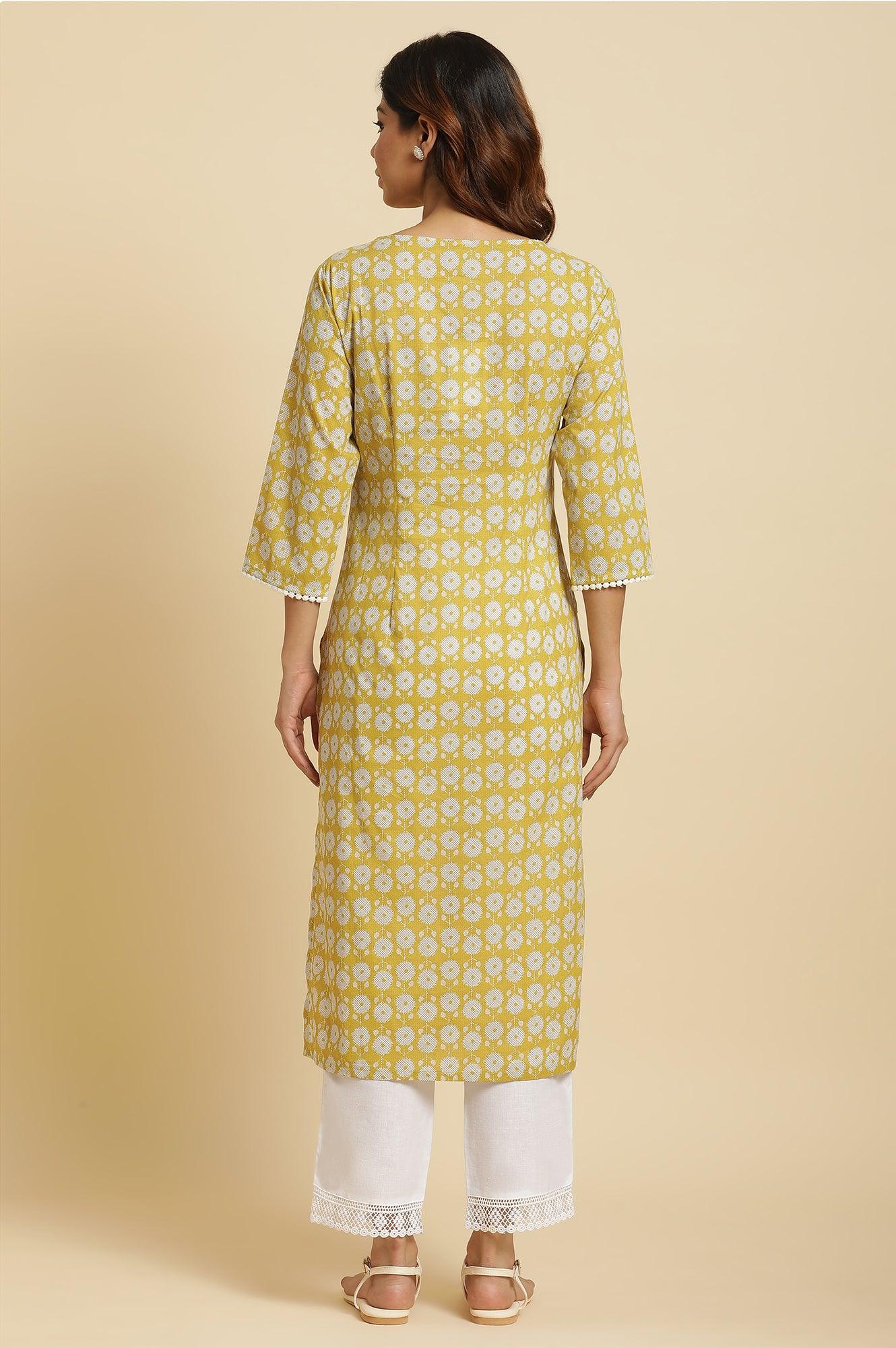 Yellow Abstract Printed Straight Kurta - Image 4
