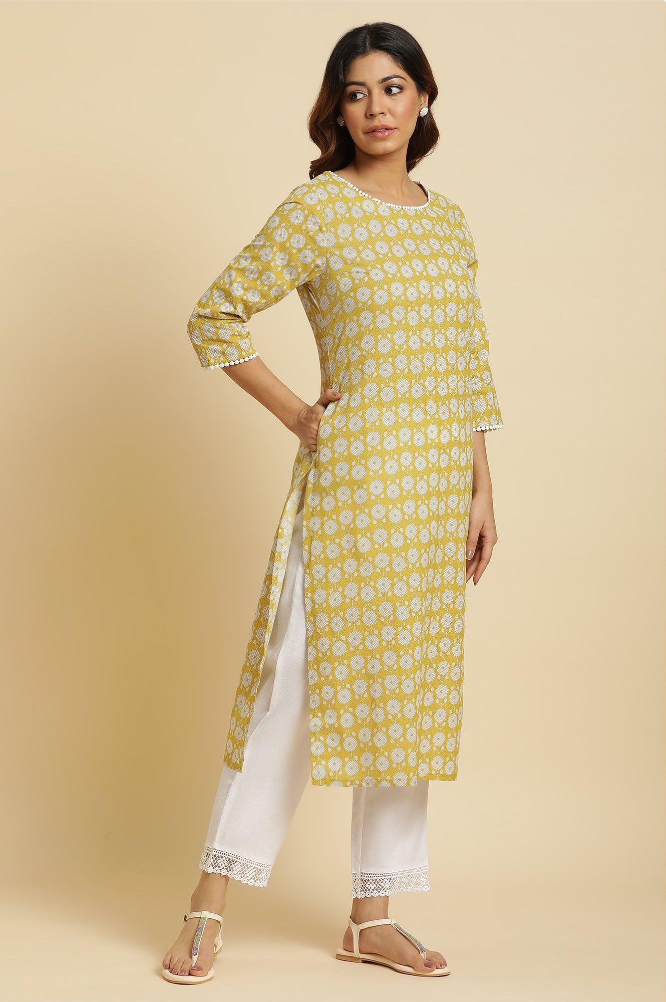 Yellow Abstract Printed Straight Kurta - Image 5