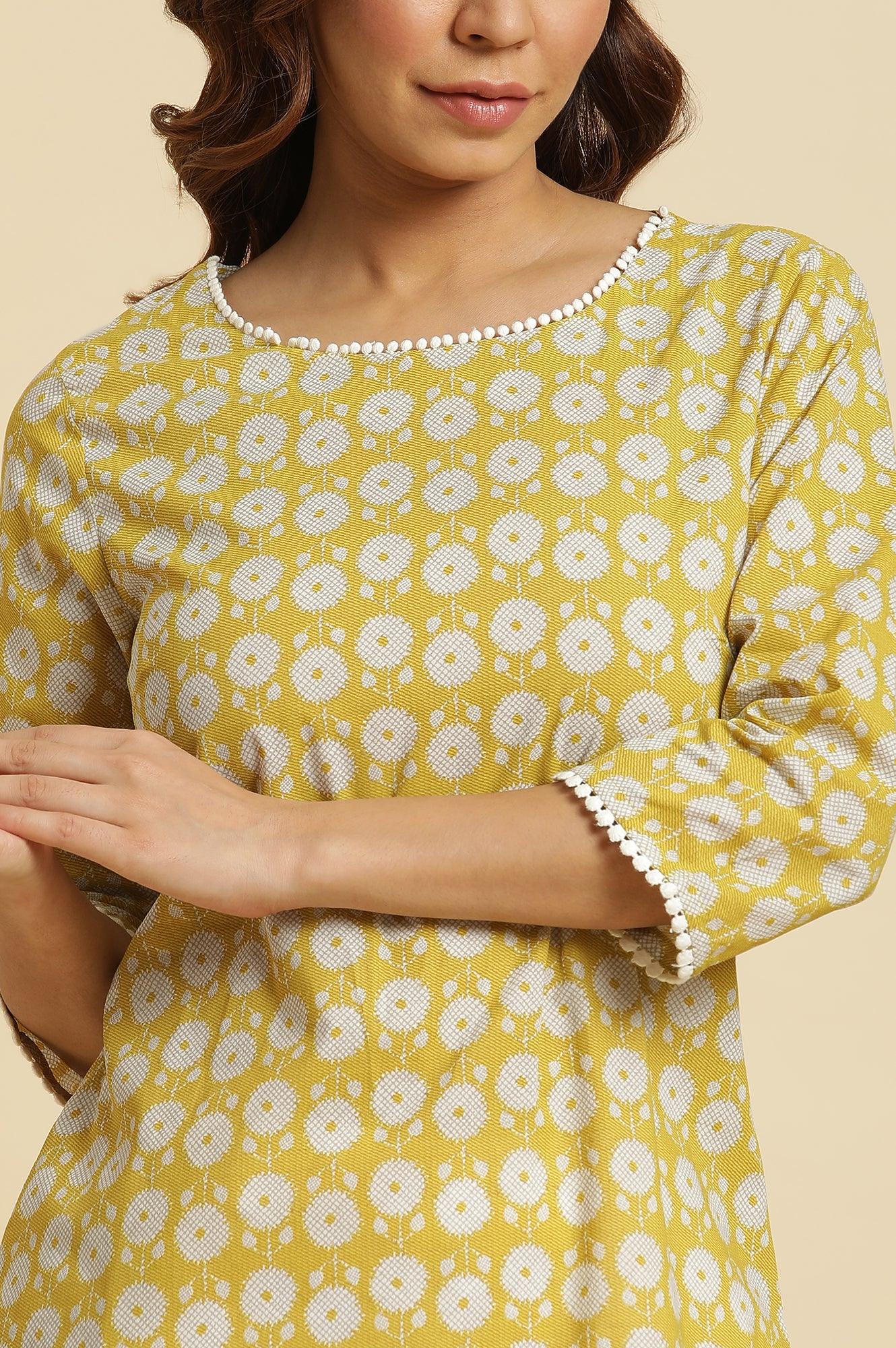 Yellow Abstract Printed Straight Kurta - Image 6