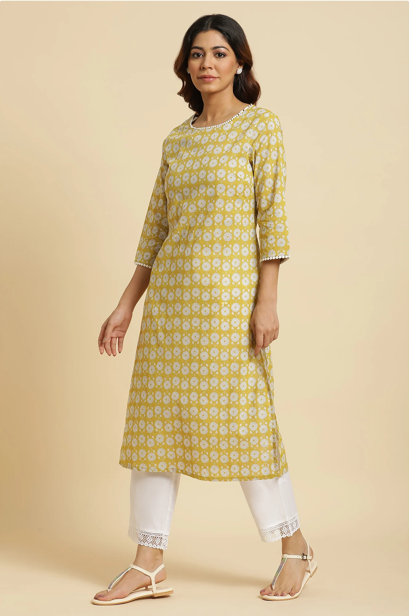 Yellow Abstract Printed Straight Kurta - Image 3