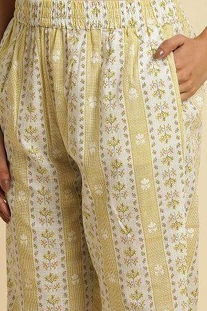 Yellow And Ecru A-Line Printed Kurta, Pants And Dupatta Set - Image 8
