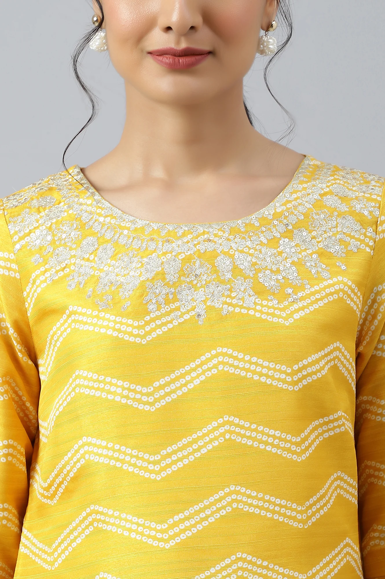 Yellow Bandhani Printed Straight Kurta with Parallel Pants and Dupatta Set - Image 8