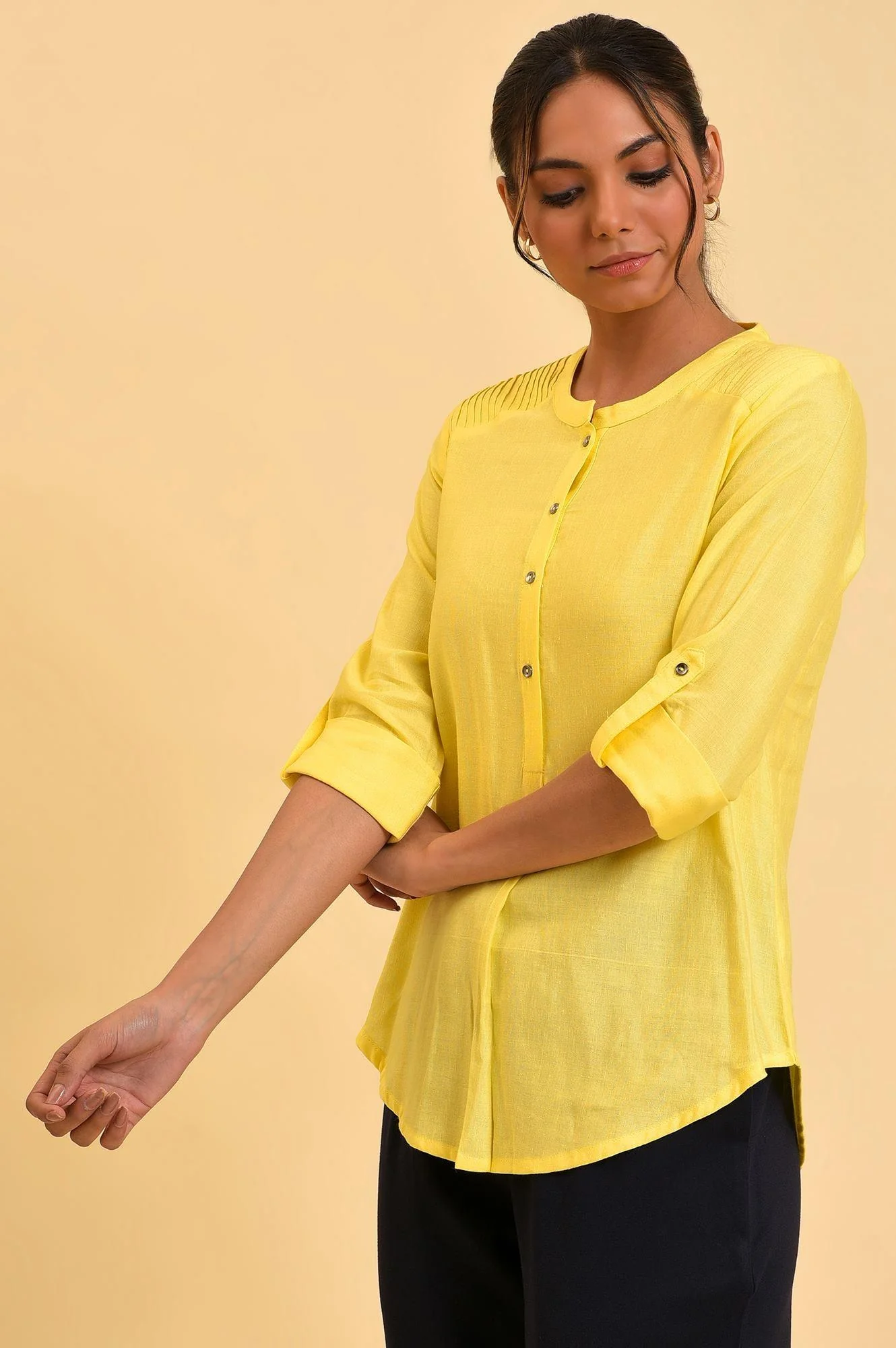 Yellow Blue Cotton Flax Top - Image 3