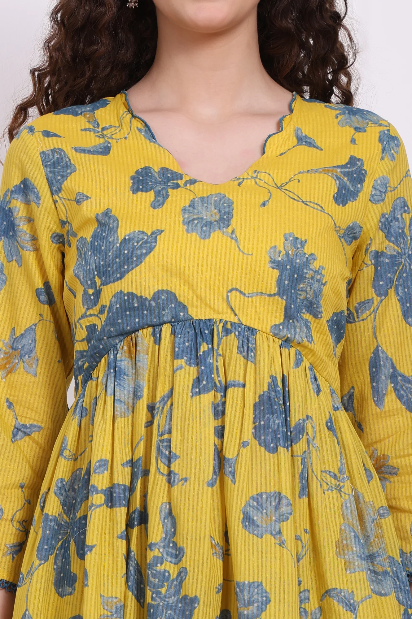Yellow Bold Floral Printed Pure Cotton Flared Kurta and Pants Co-ord Set - Image 3