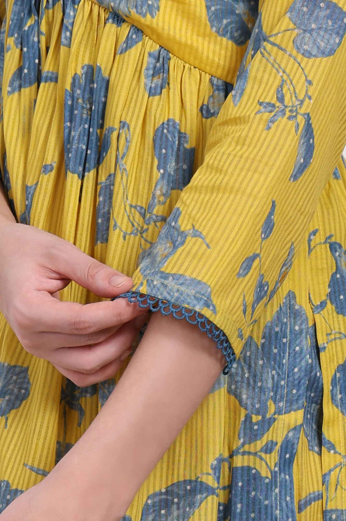 Yellow Bold Floral Printed Pure Cotton Flared Kurta and Pants Co-ord Set - Image 7
