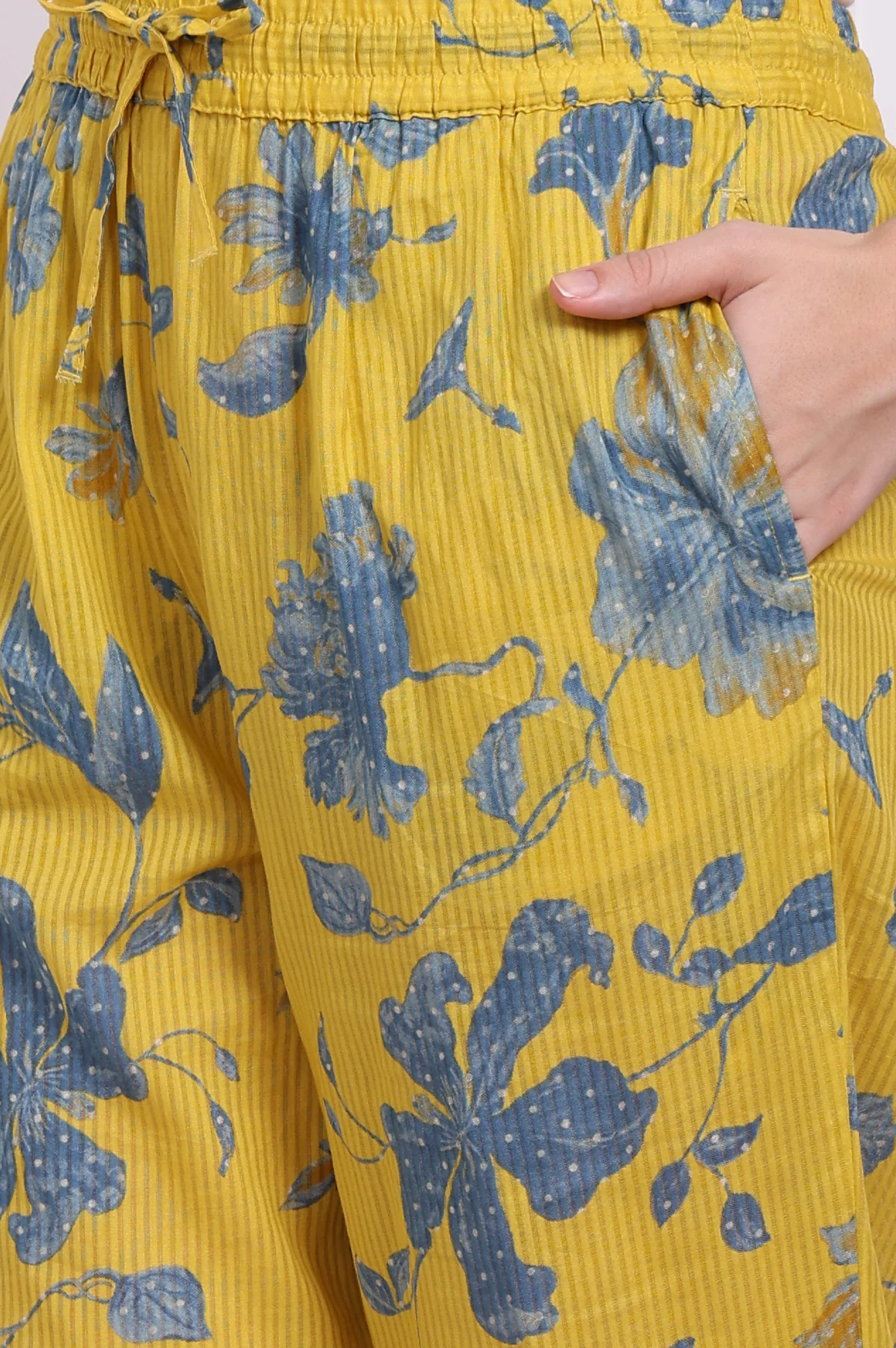 Yellow Bold Floral Printed Pure Cotton Flared Kurta and Pants Co-ord Set - Image 9