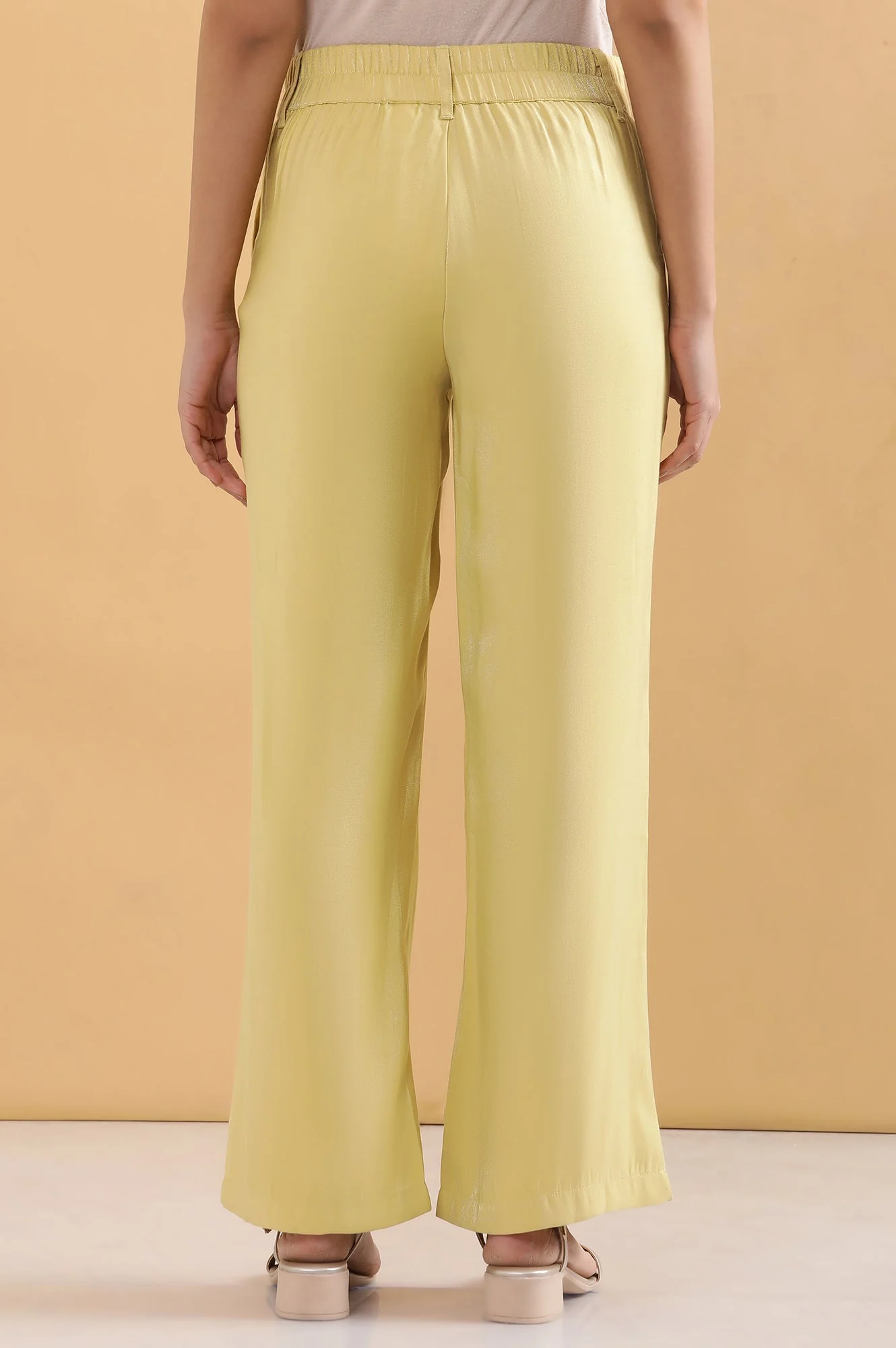 Elleven Women's Yellow Solid Straight Fit Woven Pants With Elasticated Back - Image 4