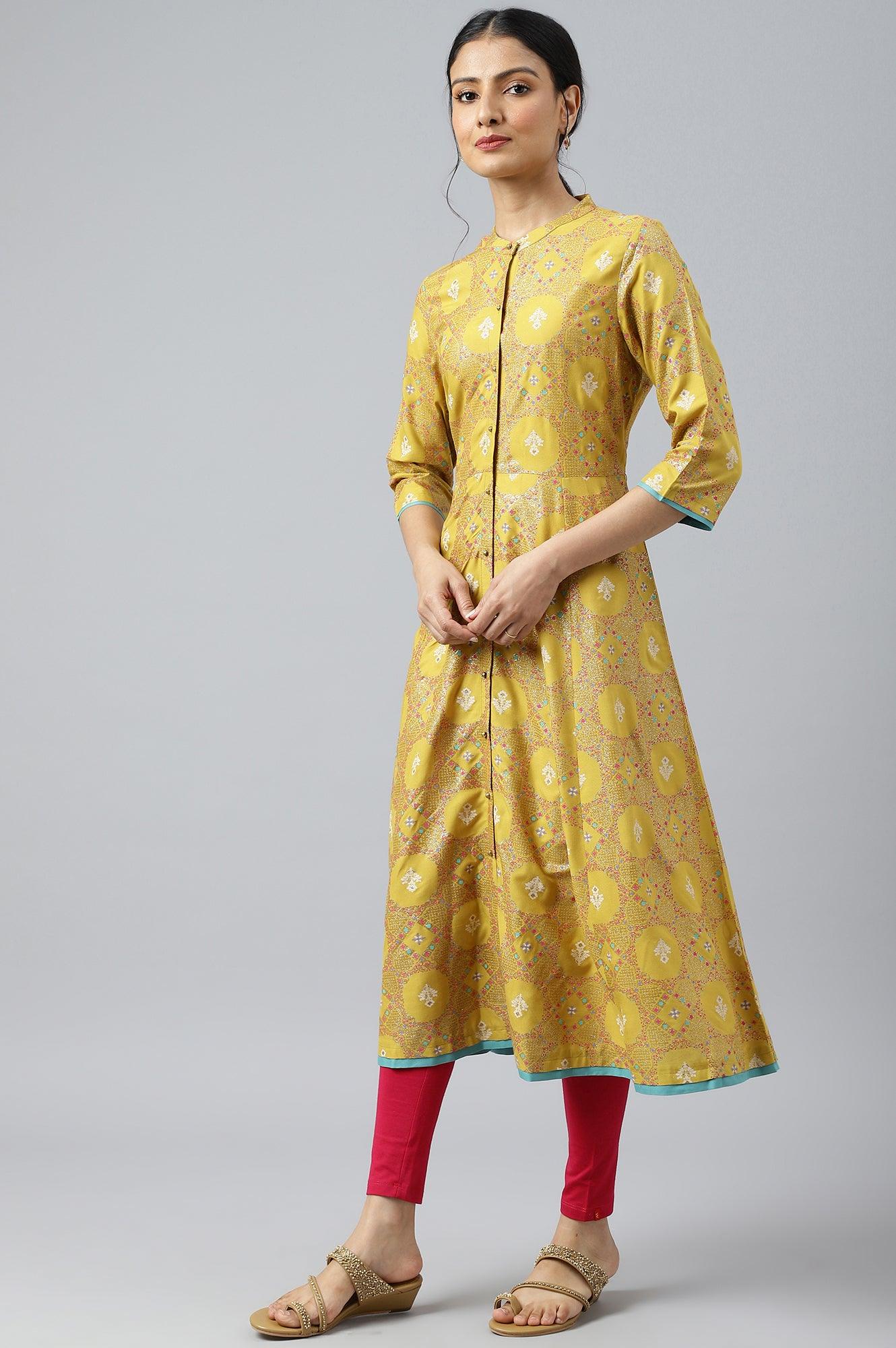 Yellow Button Down A-Line kurta - Image 3