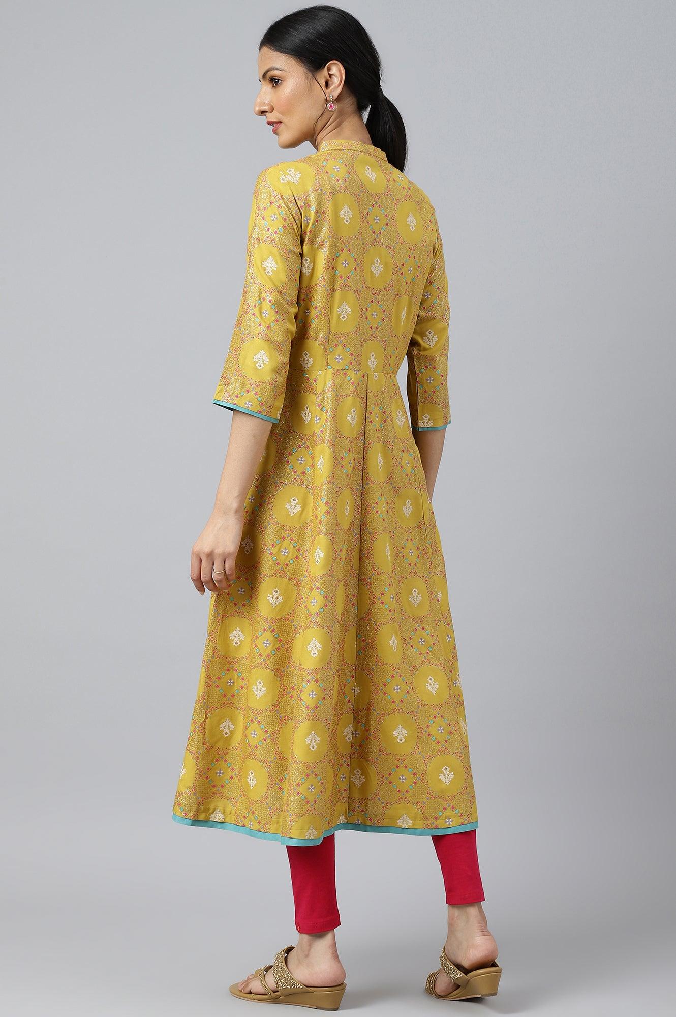 Yellow Button Down A-Line kurta - Image 4