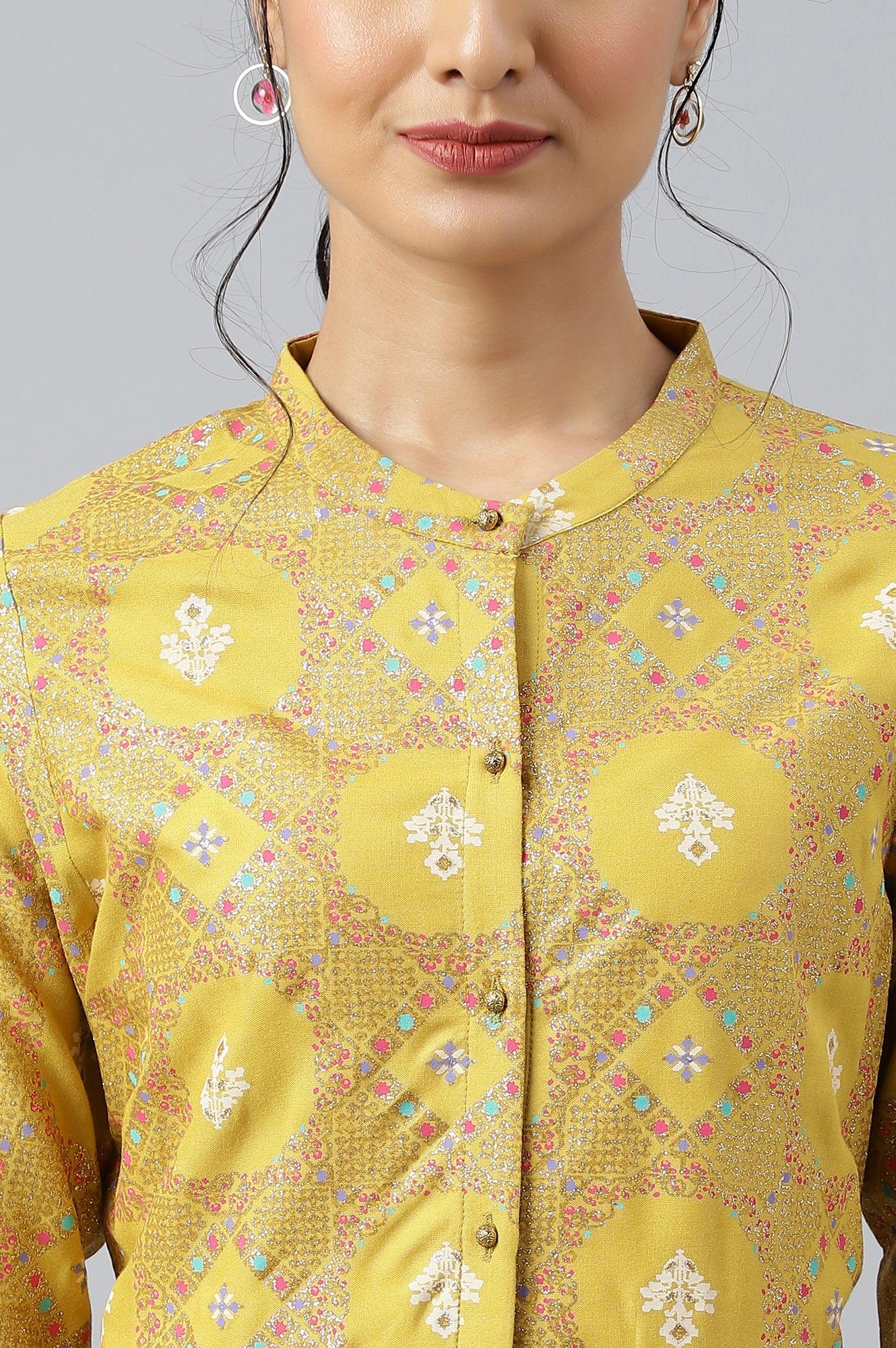 Yellow Button Down A-Line kurta - Image 8