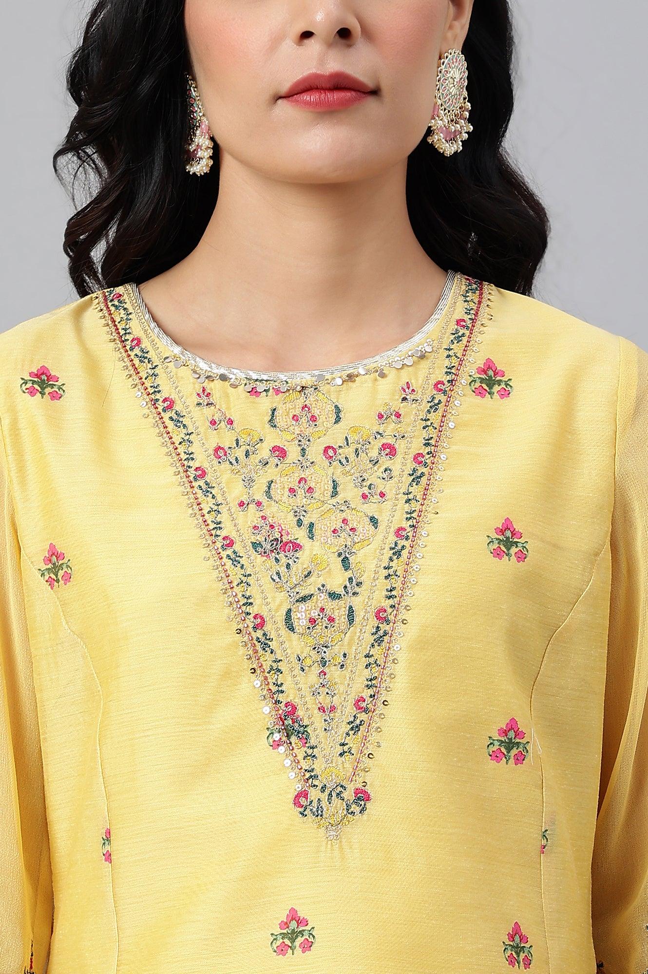 Yellow Chanderi kurta With Tiered Sharara And Dupatta - Image 10