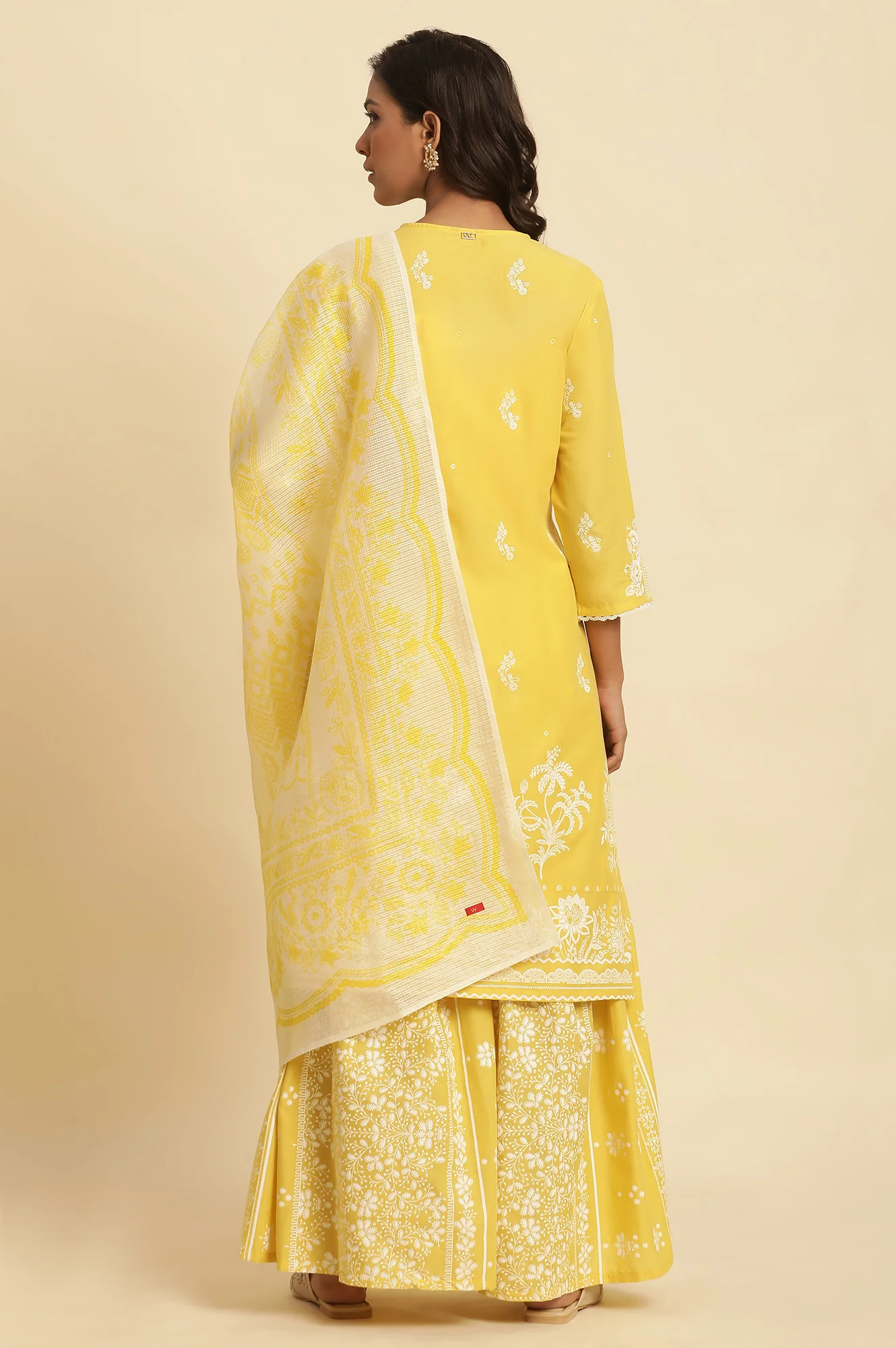 Yellow Chikankari Embroidered Kurta, Sharara And Dupatta Set - Image 4