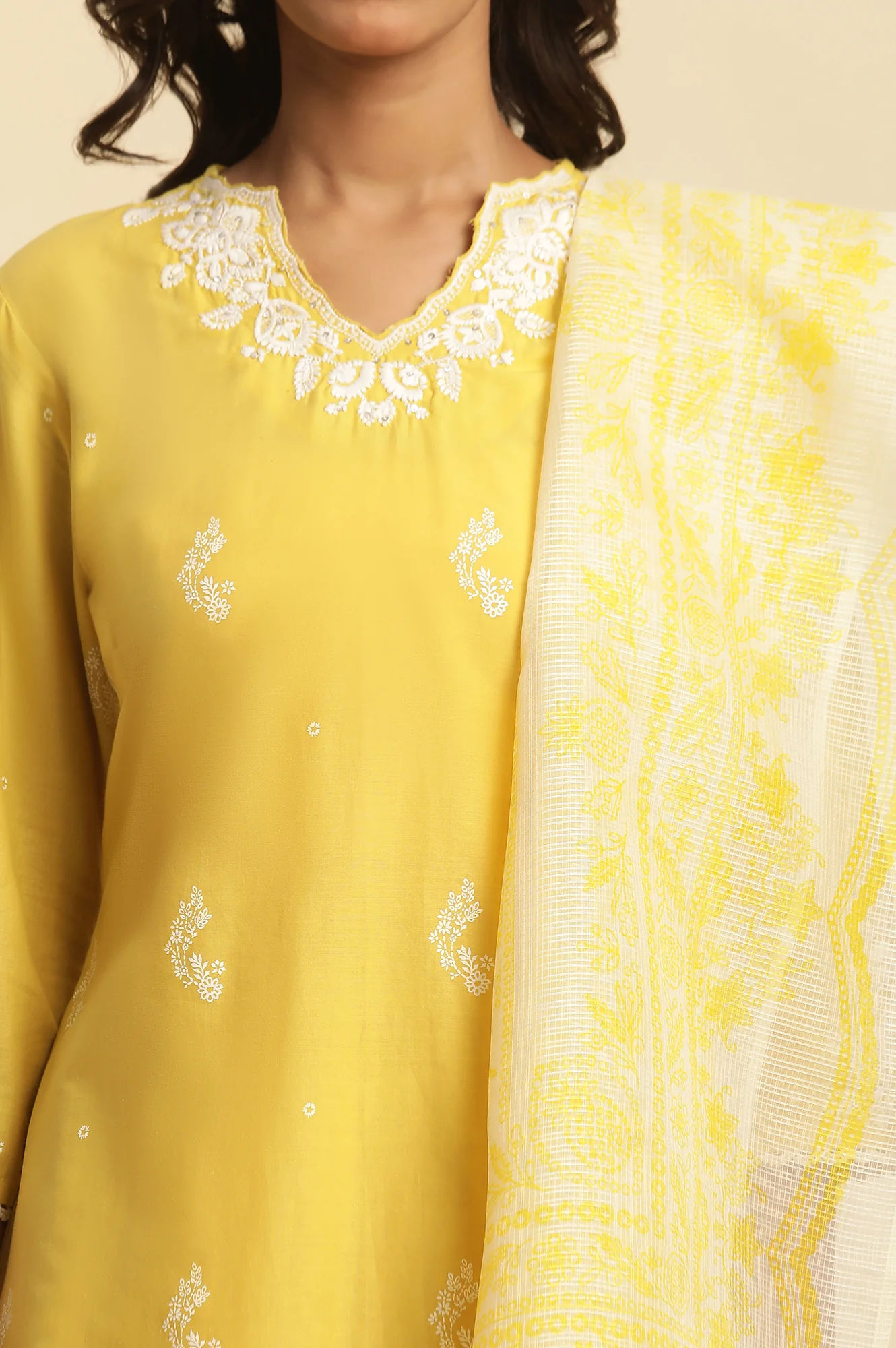 Yellow Chikankari Embroidered Kurta, Sharara And Dupatta Set - Image 6