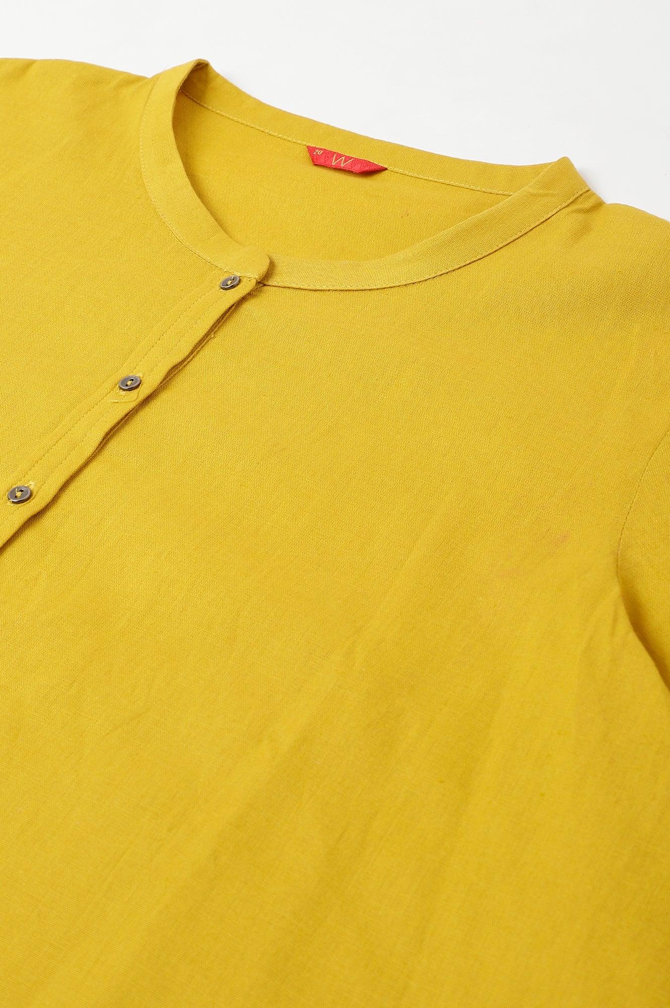 Yellow Cotton Flax Button Down Western Plus Size Top - Image 7