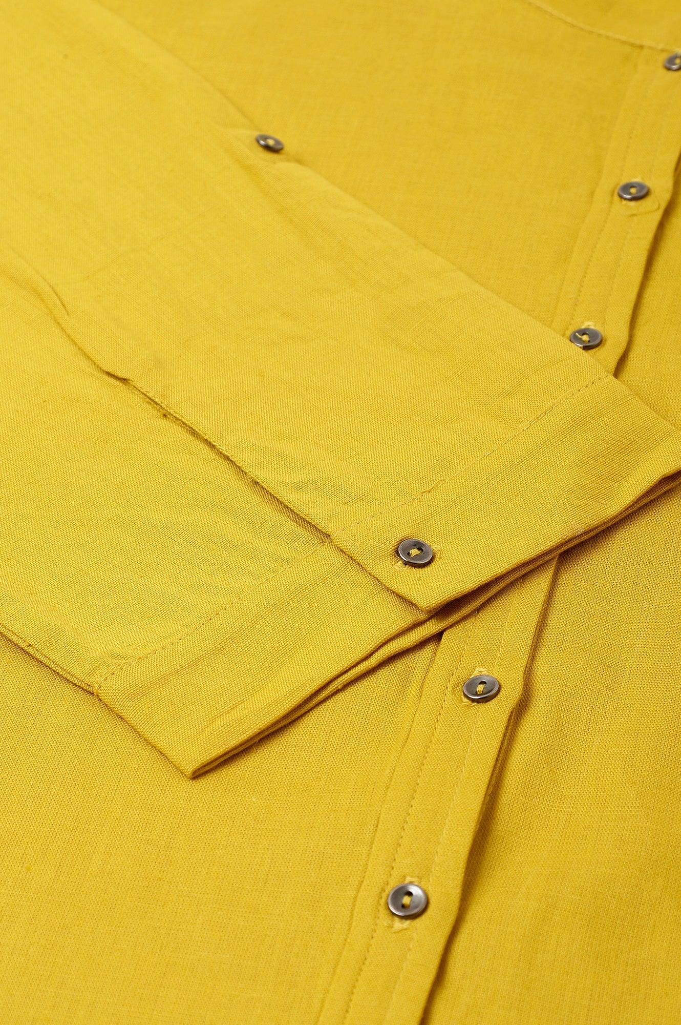 Yellow Cotton Flax Button Down Western Plus Size Top - Image 8