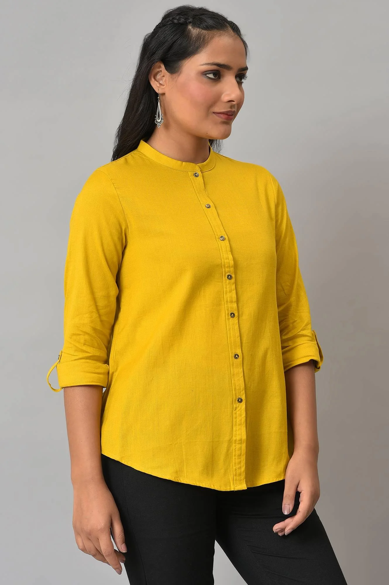 Yellow Cotton Flax Button Down Western Top - Image 4