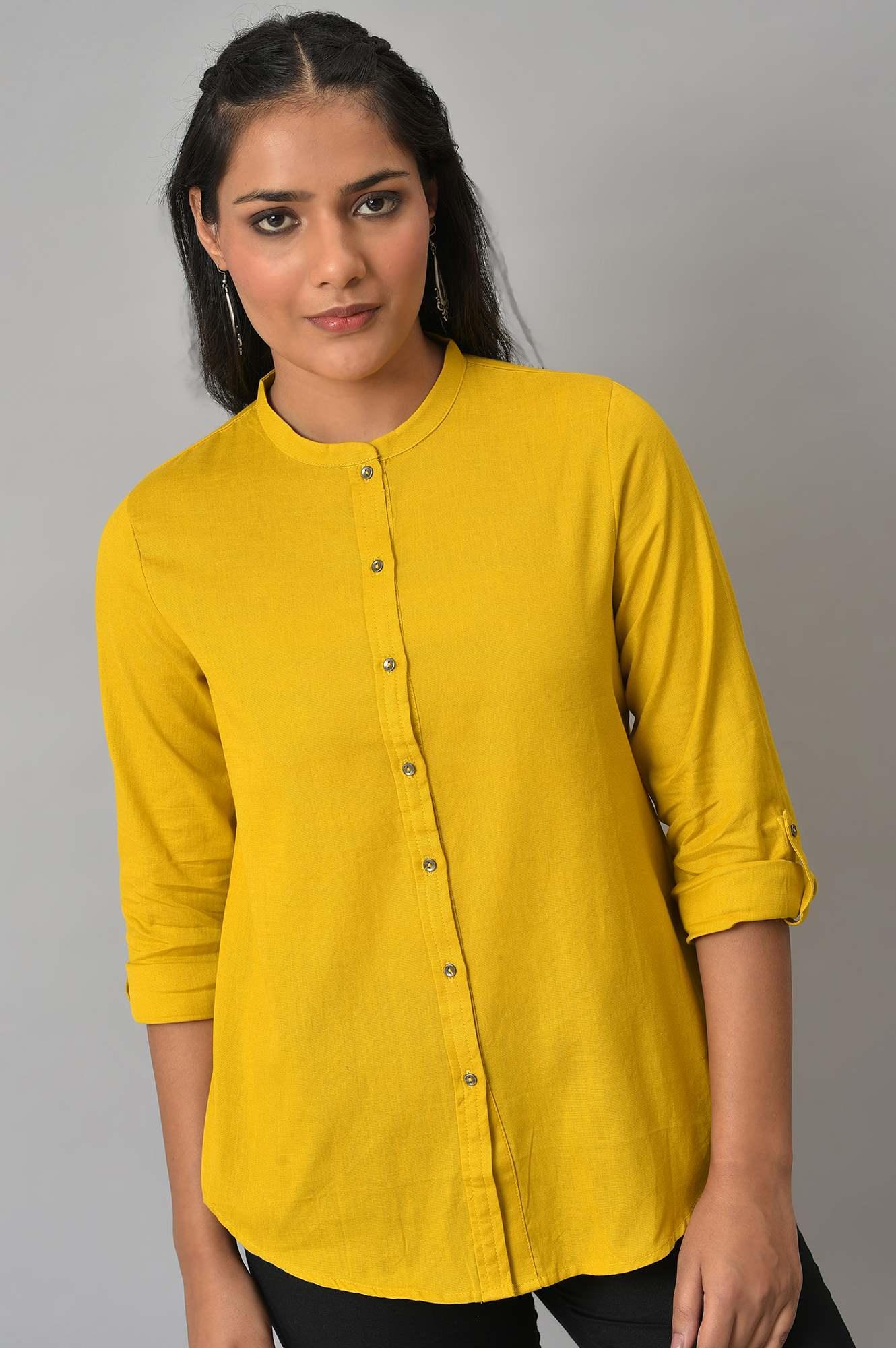 Yellow Cotton Flax Button Down Western Top - Image 5