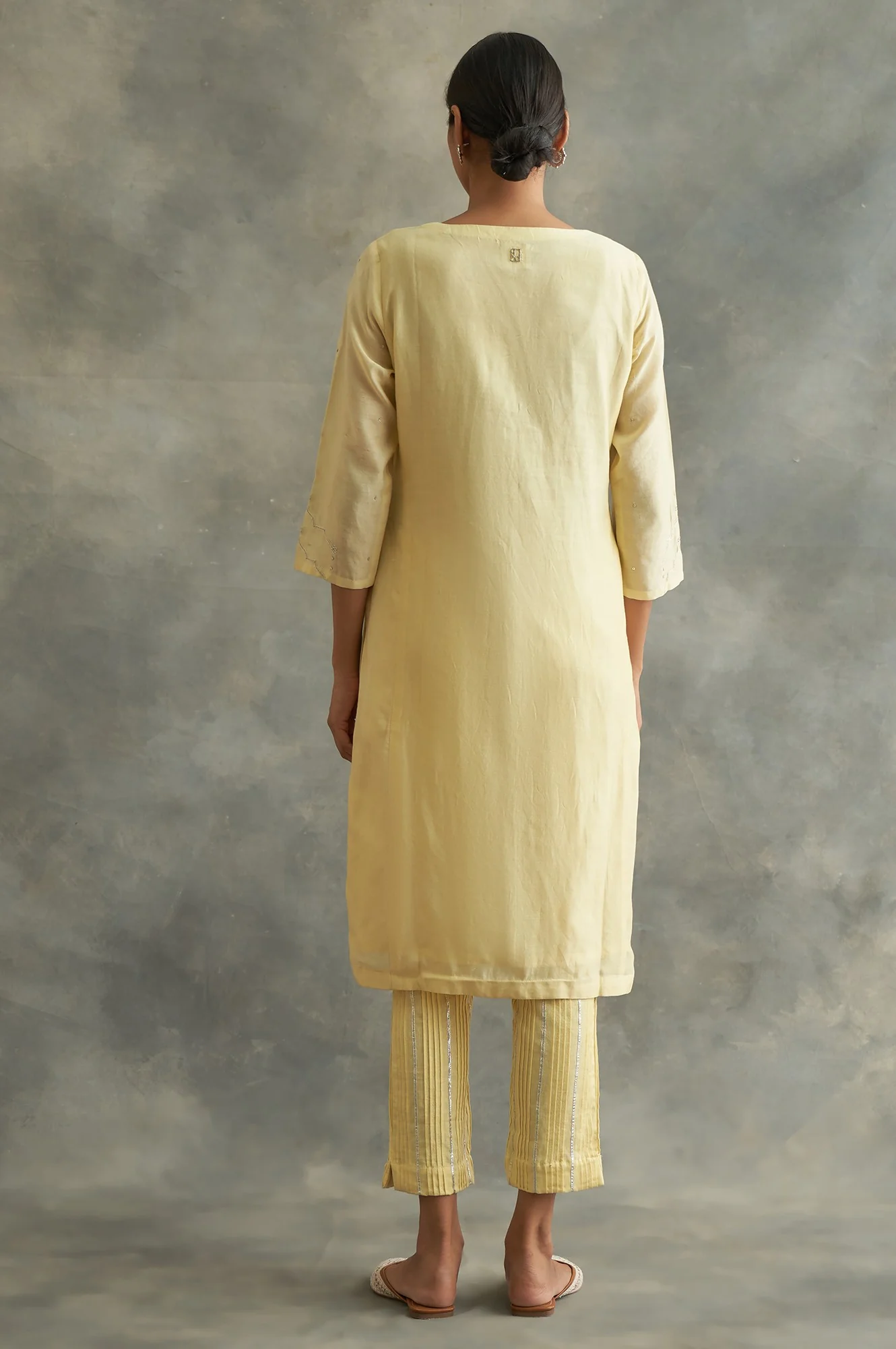 Yellow Cotton Silk Gota kurta - Image 2