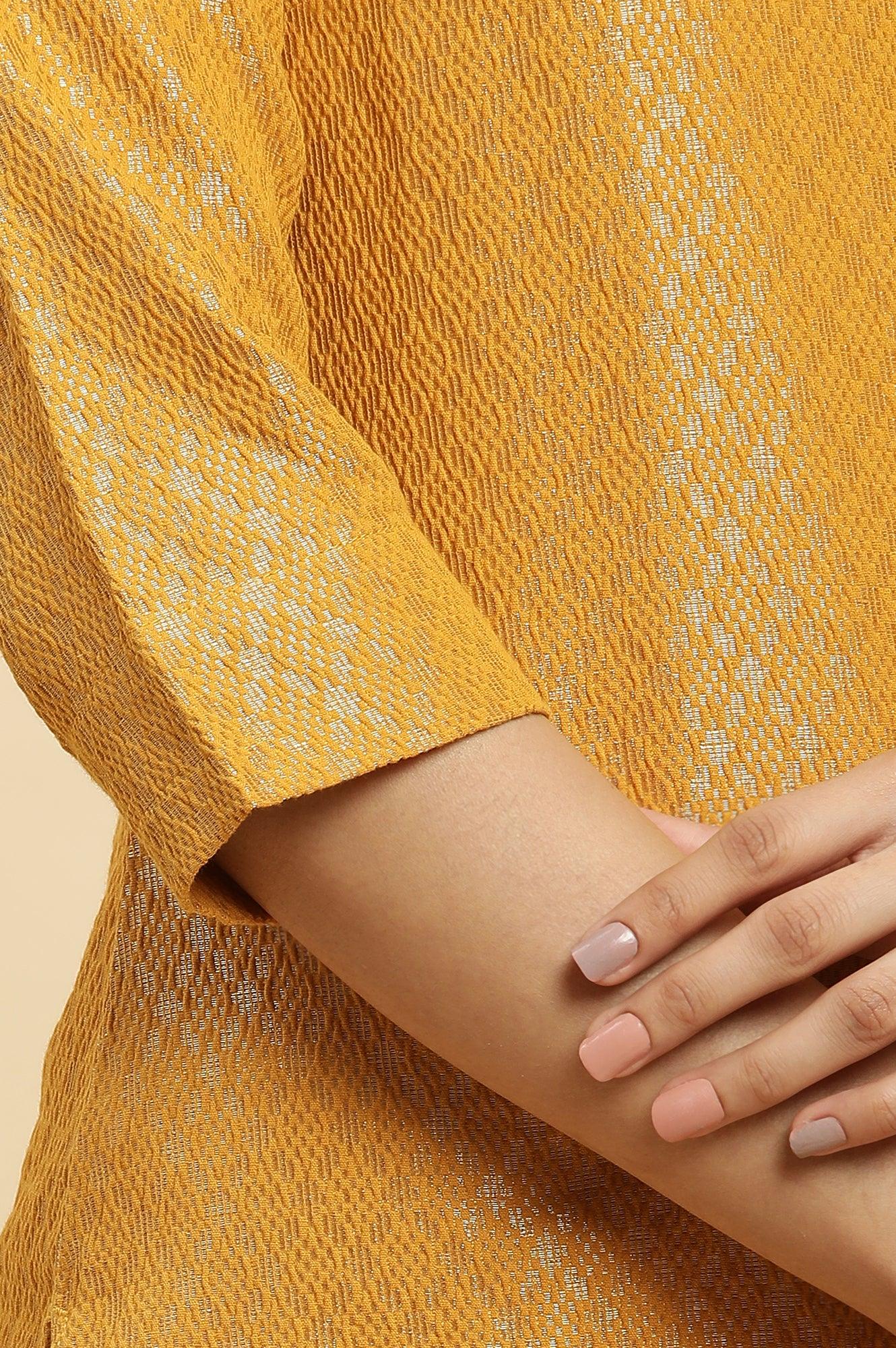 Yellow Dobby Embellished Kurta - Image 7