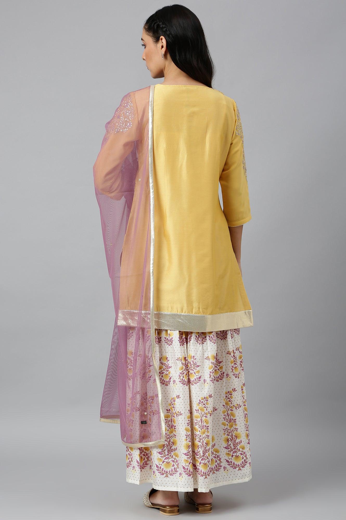 Yellow Dori Embroidered kurta With Ecru Sharara And Dupatta Set - Image 6