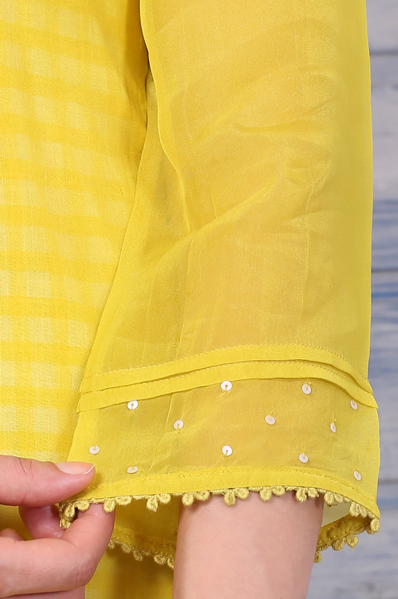Yellow Embroidered A-line Organza Festive Kurta, Pants and Dupatta Set - Image 8