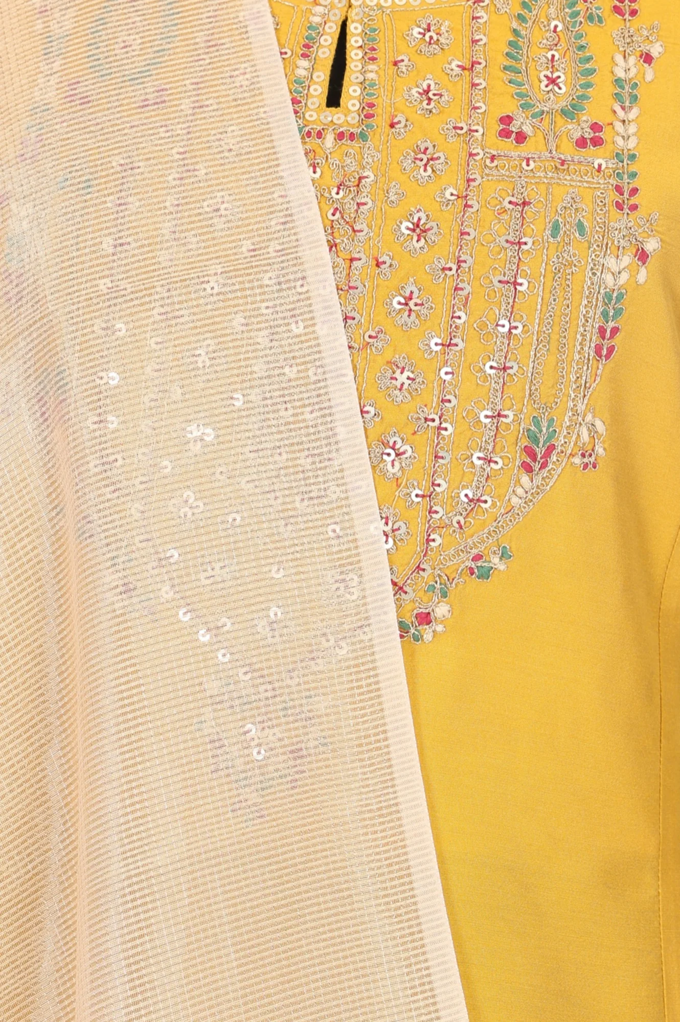 Yellow Embroidered A-Line Rayon Kurta with Straight Pant and Dupatta Set - Image 3