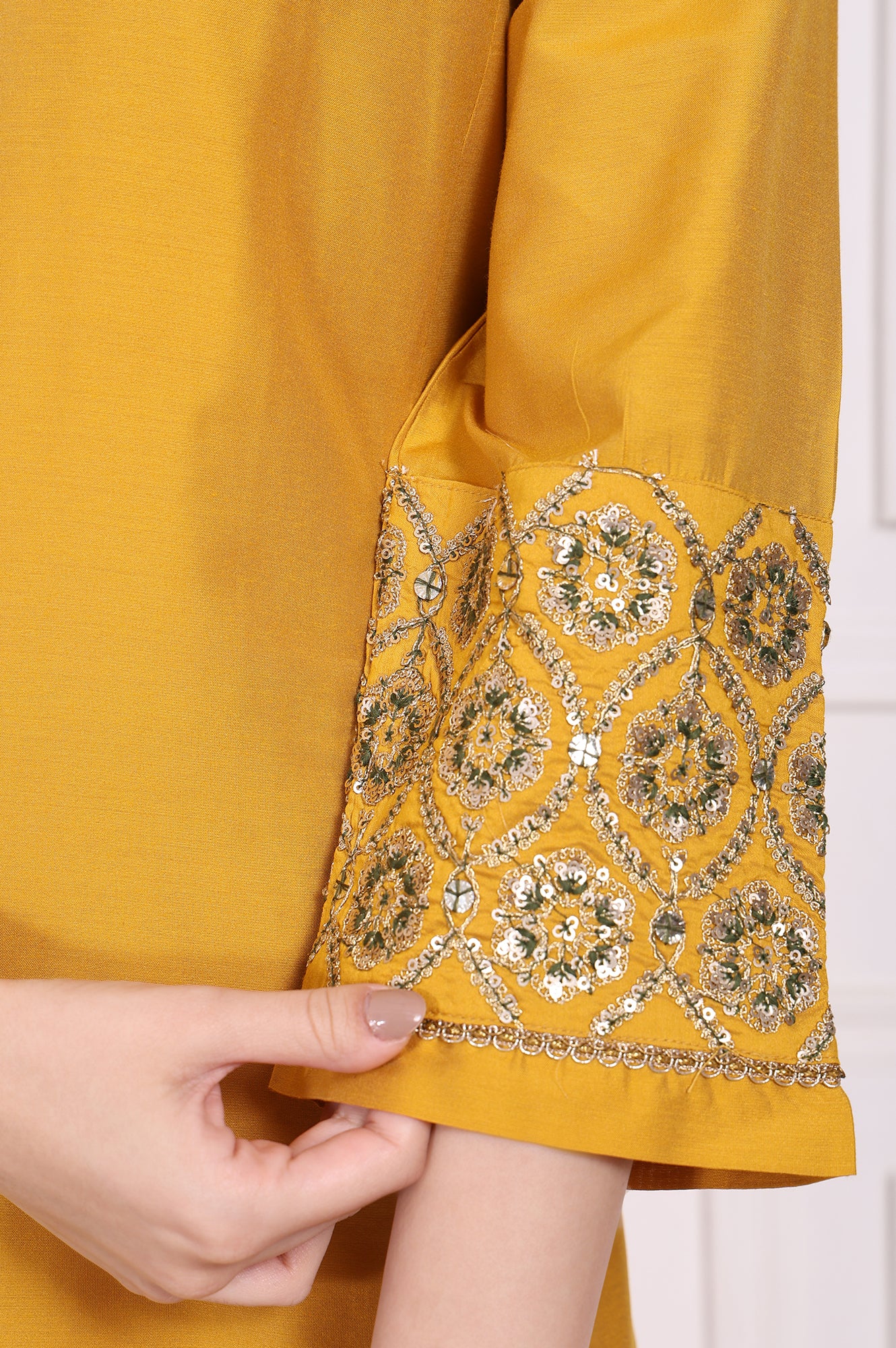 Yellow Embroidered A-Line Rayon Kurta with Straight Pant - Image 7