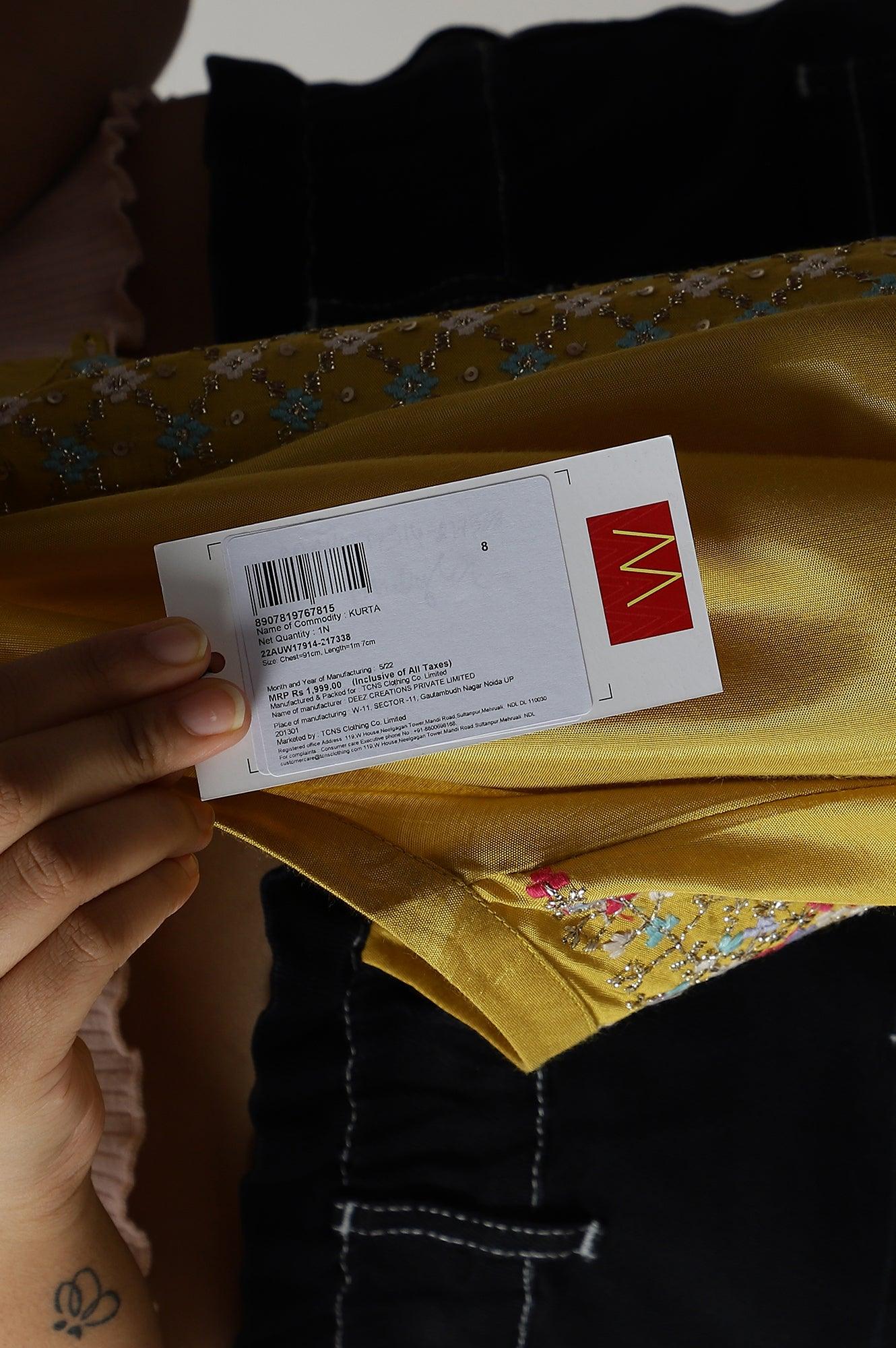 Yellow Embroidered And Sequin Work kurta - Image 9