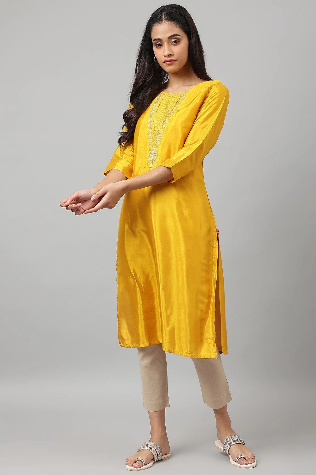 Yellow Embroidered Festive kurta - Image 5