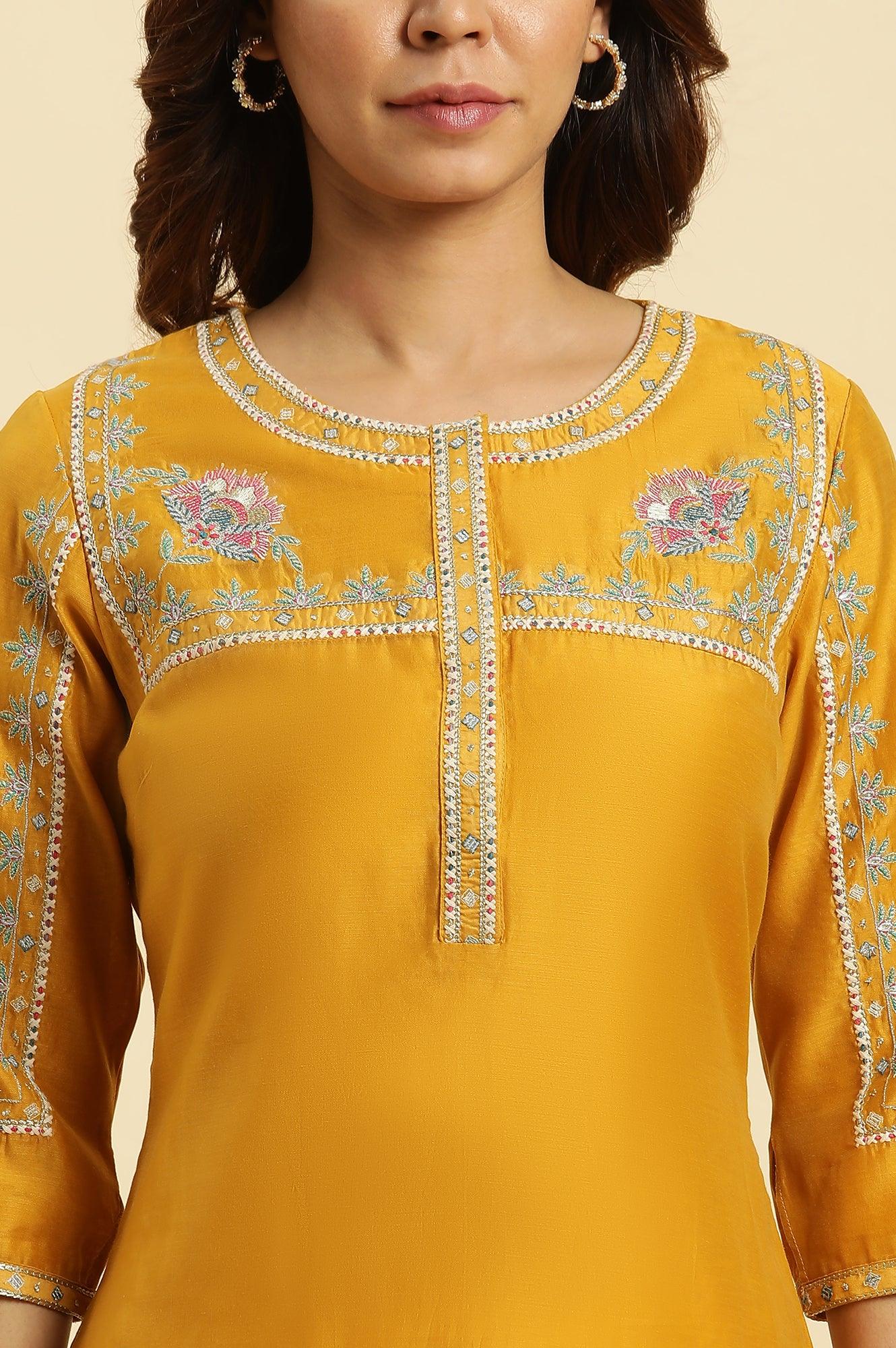 Yellow Embroidered Festive Straight Kurta - Image 8