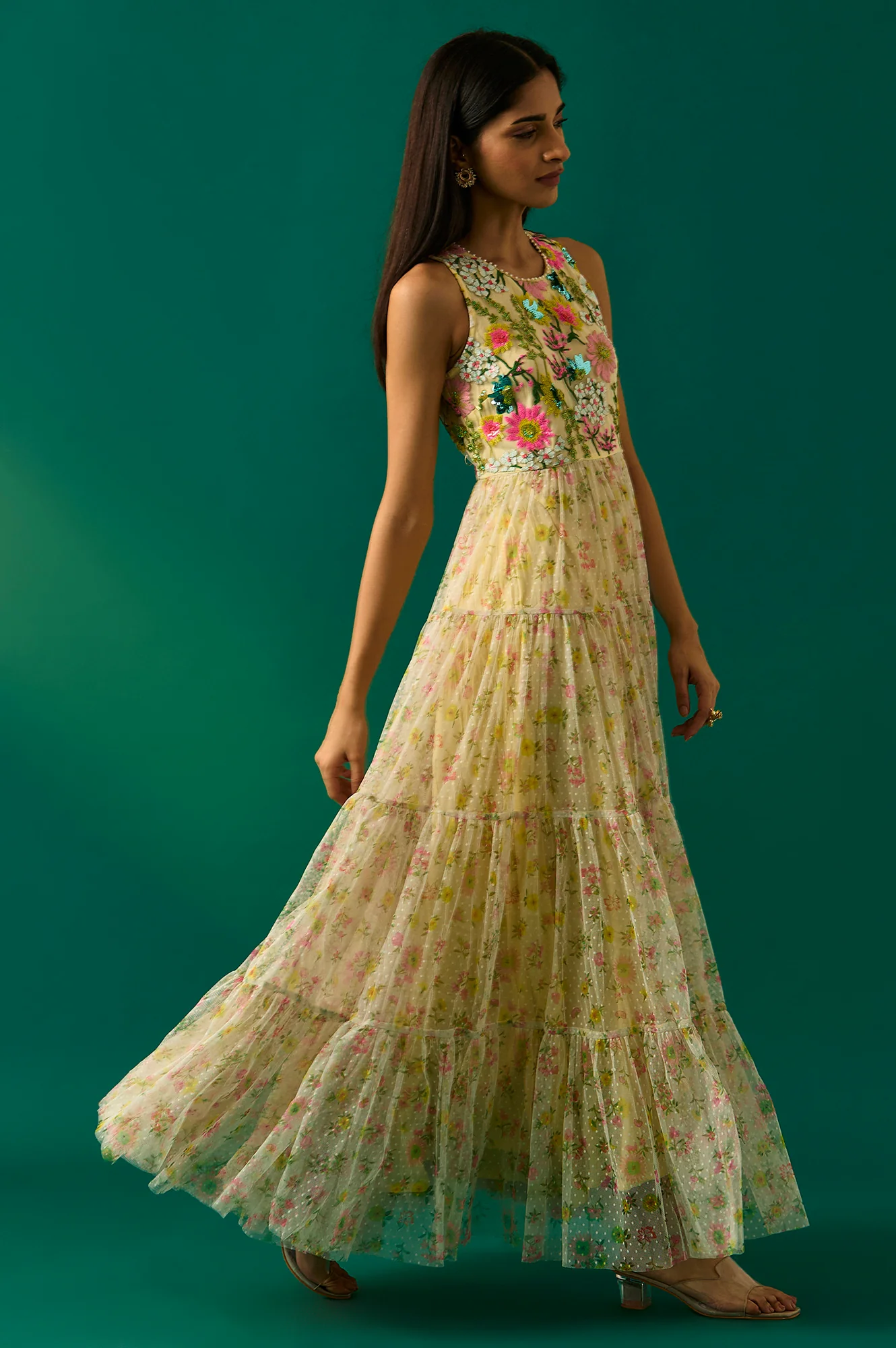 Yellow Embroidered Fit & Flare Georgette Dress - Image 5
